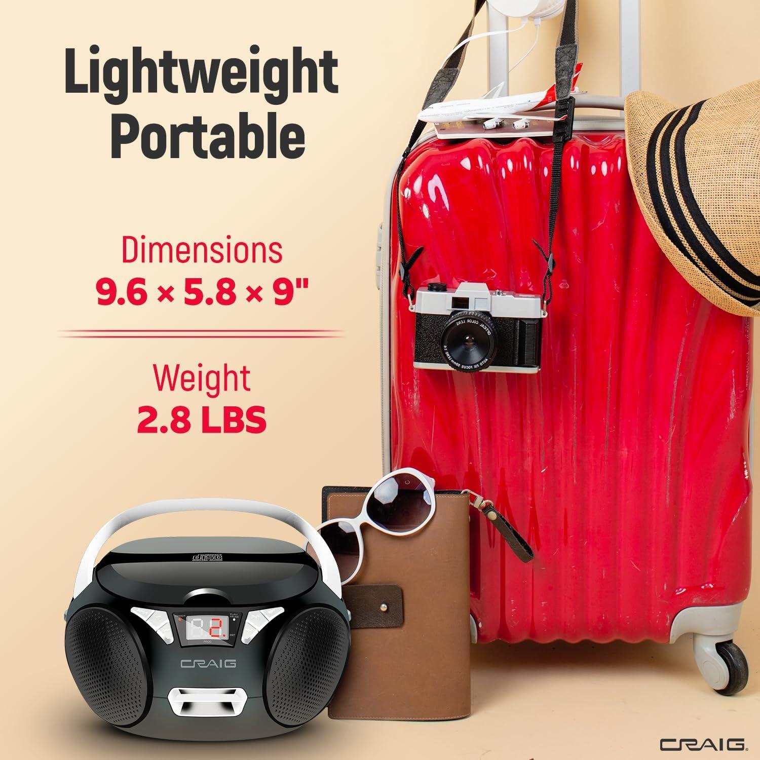 Reproductor de CD Portátil Craig CD6925 con Bluetooth y Radio AM/FM