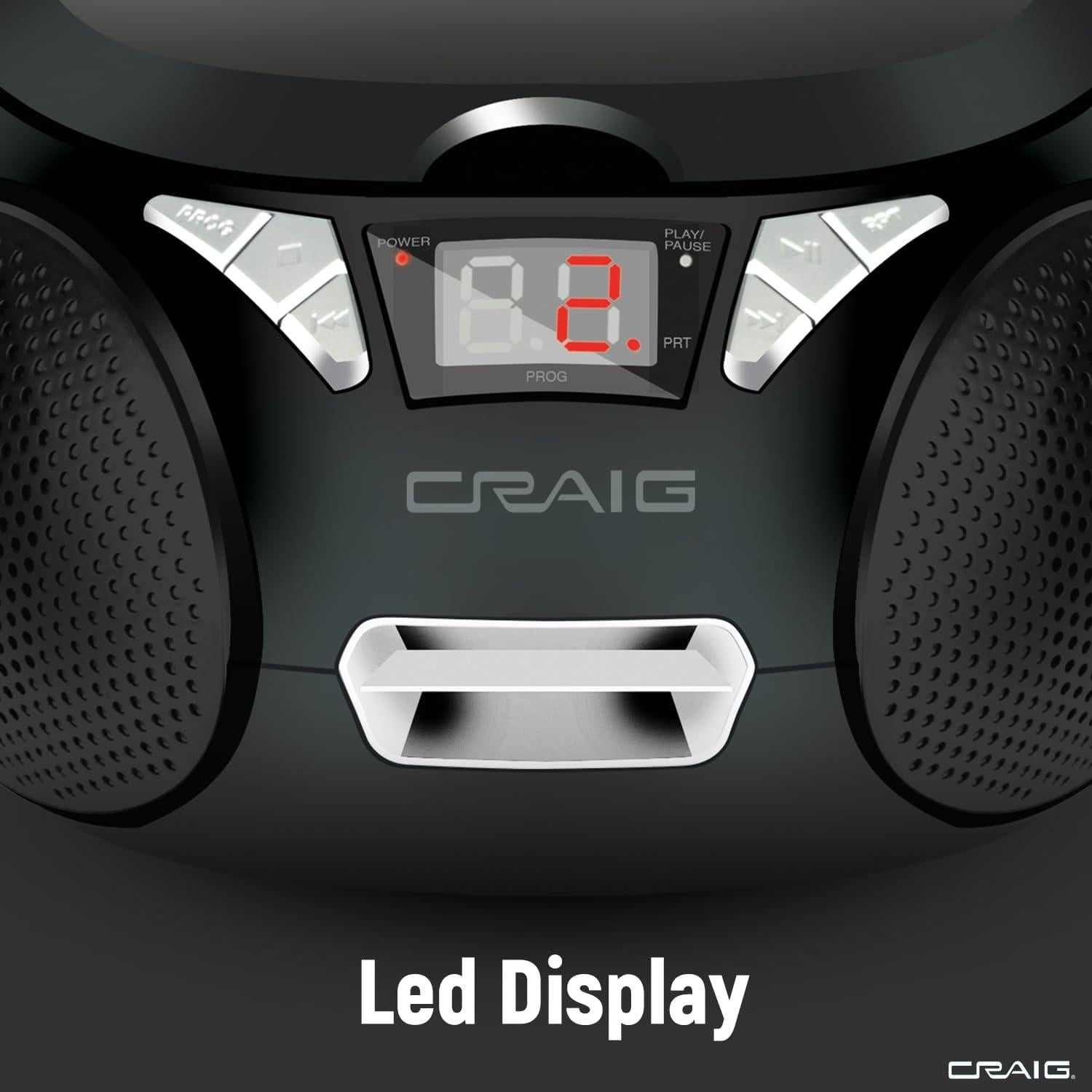 Reproductor de CD Portátil Craig CD6925 con Bluetooth y Radio AM/FM