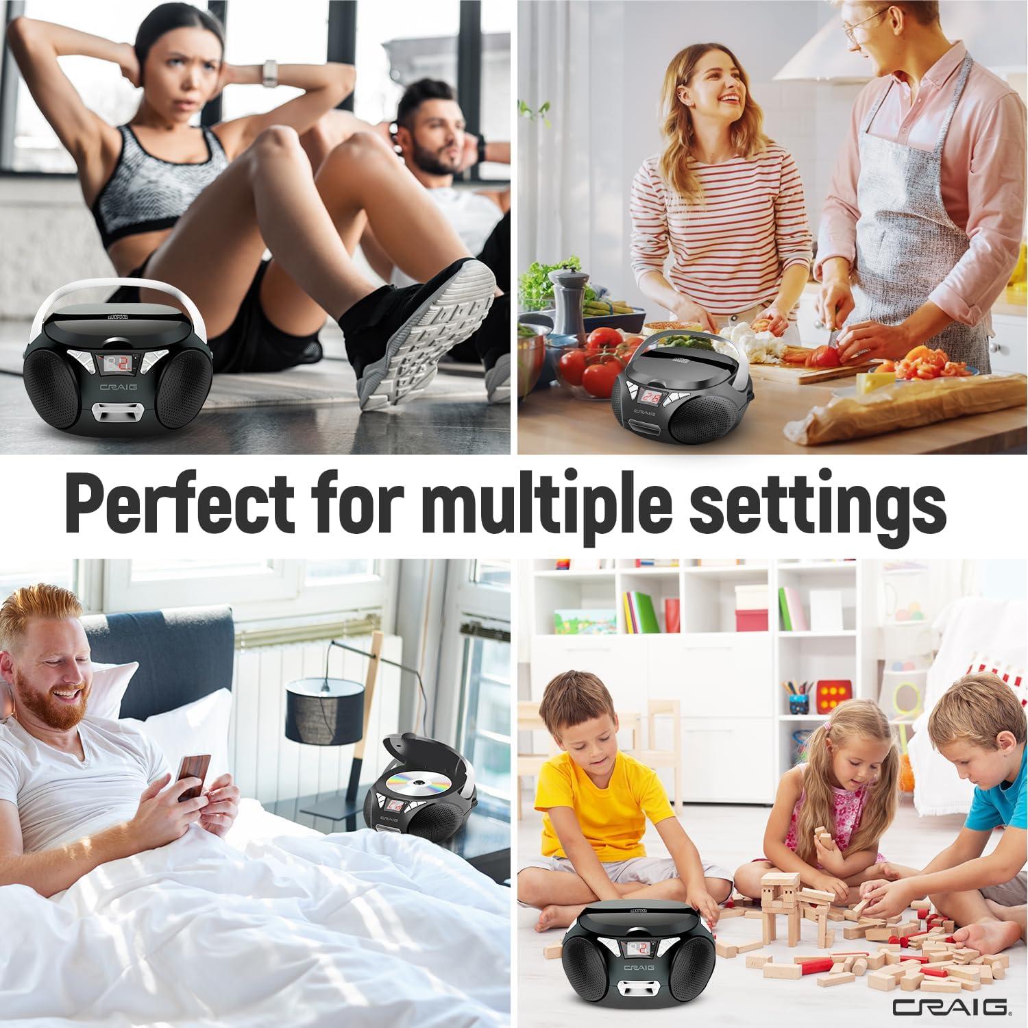 Reproductor de CD Portátil Craig CD6925 con Bluetooth y Radio AM/FM