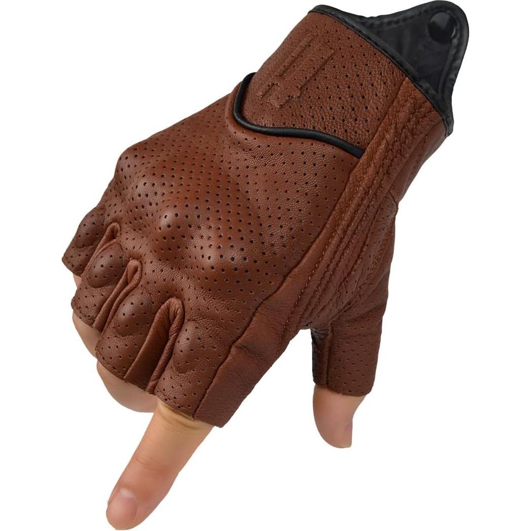 Guantes de Motocicleta Harssidanzar Cuero Perforado X-Pequeño