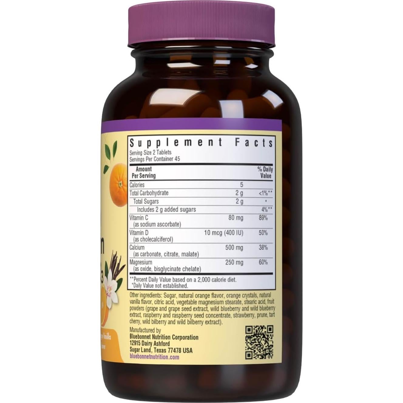 Suplemento de Calcio y Magnesio Bluebonnet 90 Tabletas Naranja
