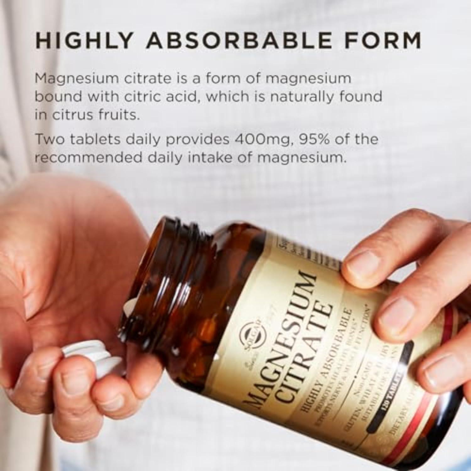 Citrato de Magnesio Solgar 120 Tabletas - Huesos Saludables