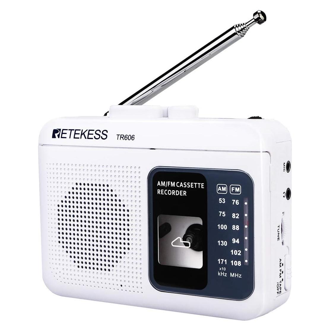 Reproductor de Cinta Retekess TR606 Blanco, Grabadora AM/FM, AUX