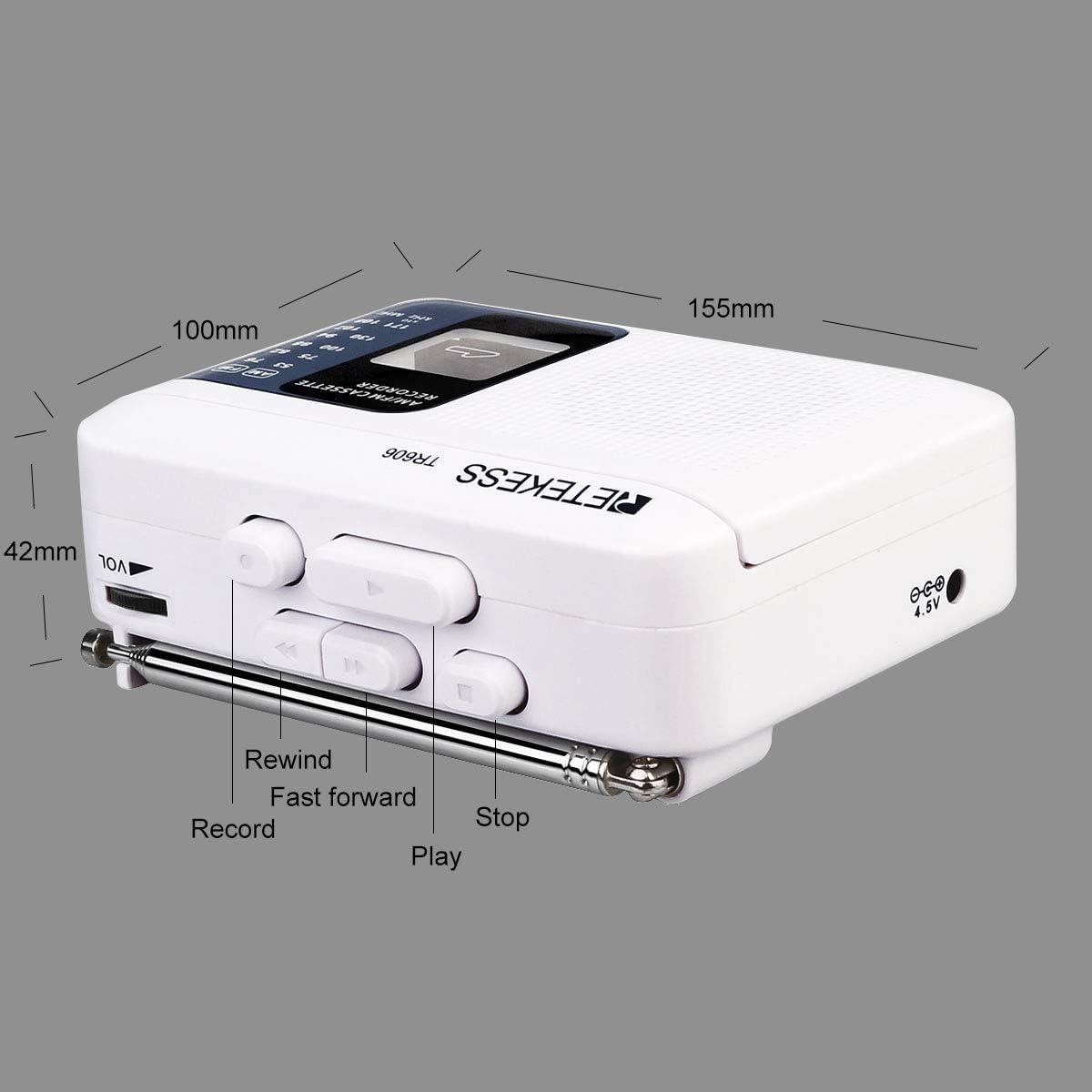 Reproductor de Cinta Retekess TR606 Blanco, Grabadora AM/FM, AUX
