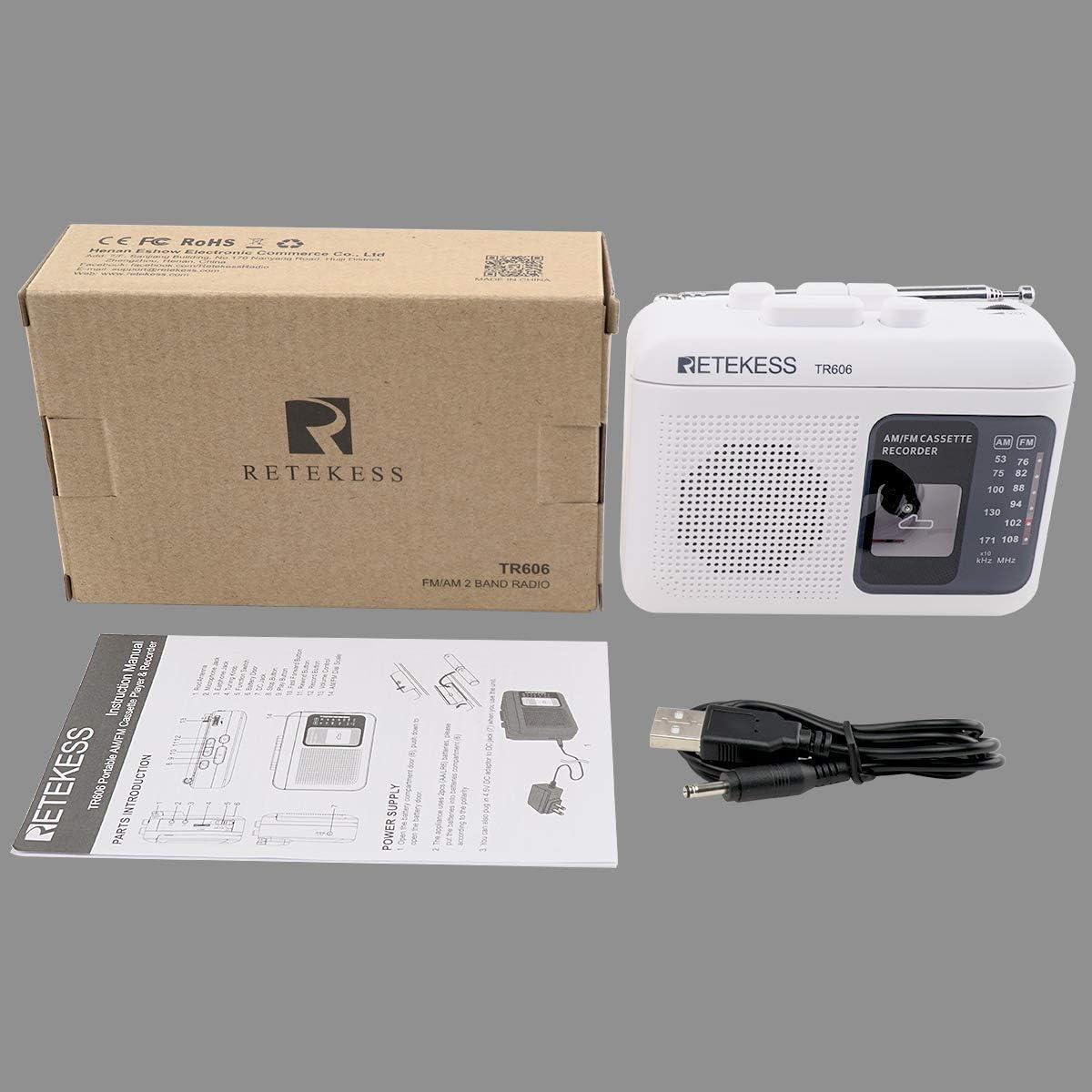 Reproductor de Cinta Retekess TR606 Blanco, Grabadora AM/FM, AUX