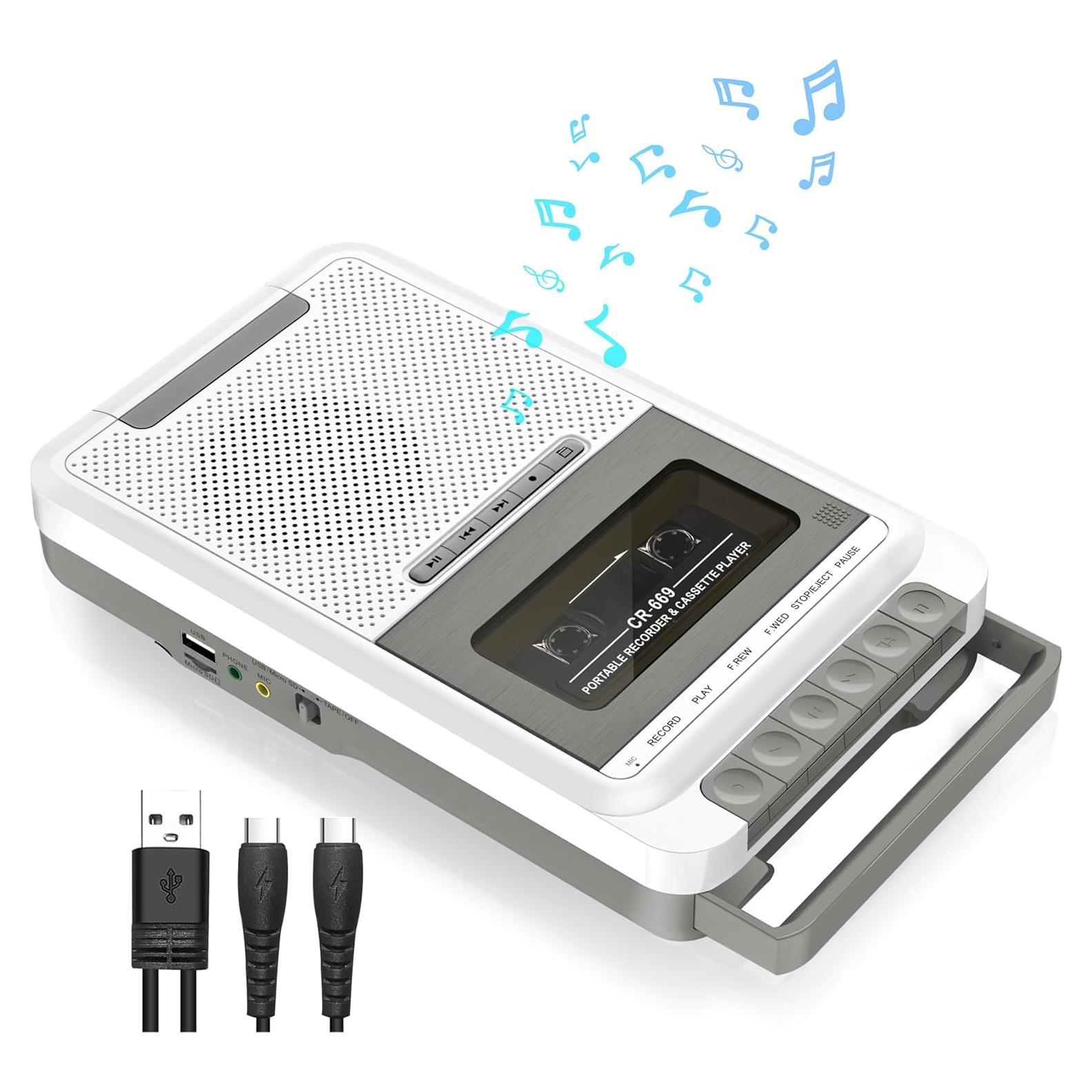 Reproductor de Cassettes Portátil Dingmi 669W Blanco - Graba en USB y TF