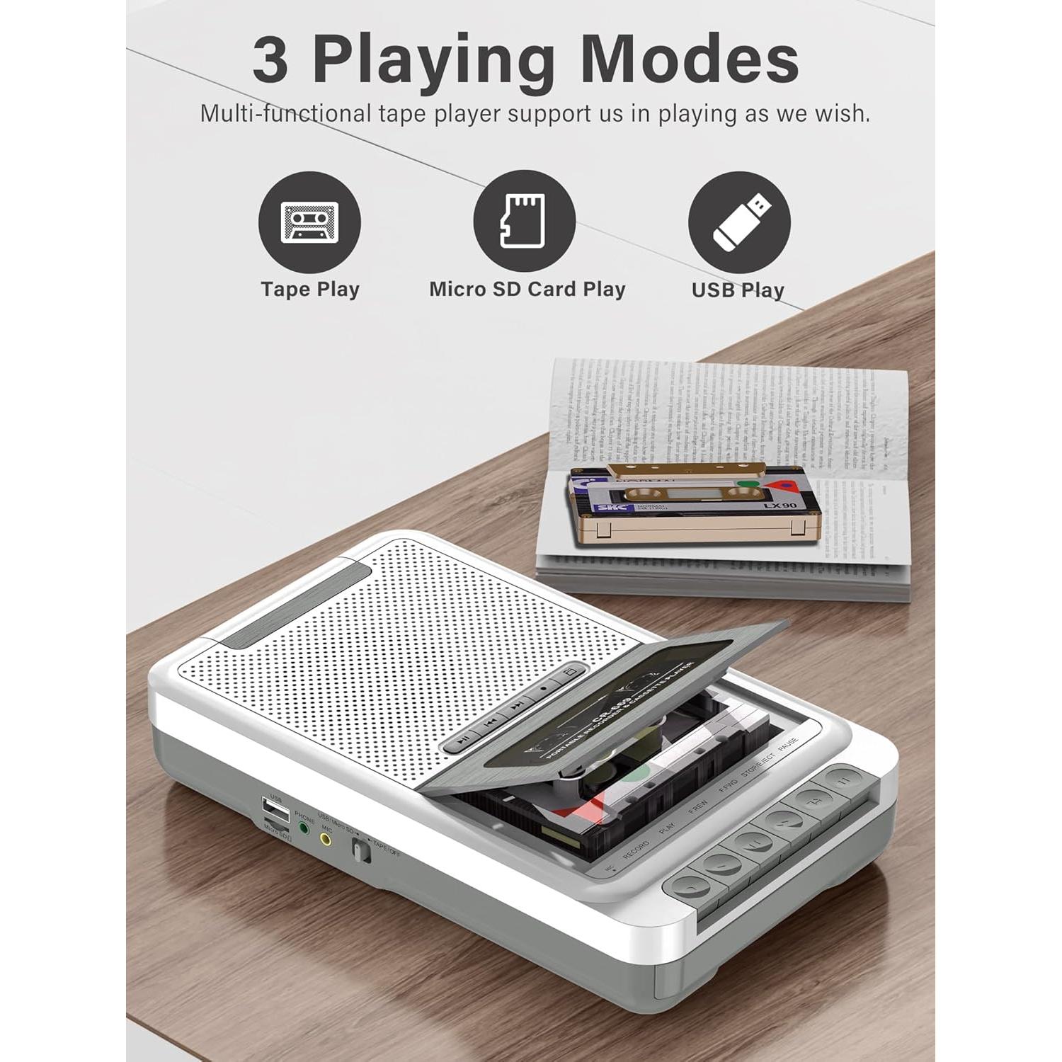 Reproductor de Cassettes Portátil Dingmi 669W Blanco - Graba en USB y TF