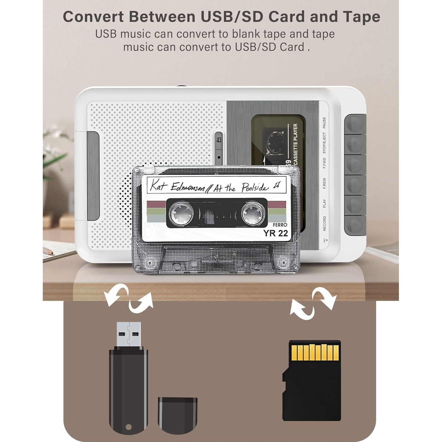Reproductor de Cassettes Portátil Dingmi 669W Blanco - Graba en USB y TF