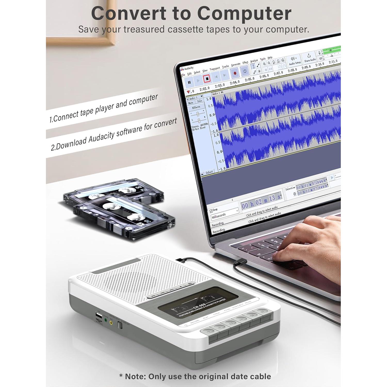 Reproductor de Cassettes Portátil Dingmi 669W Blanco - Graba en USB y TF