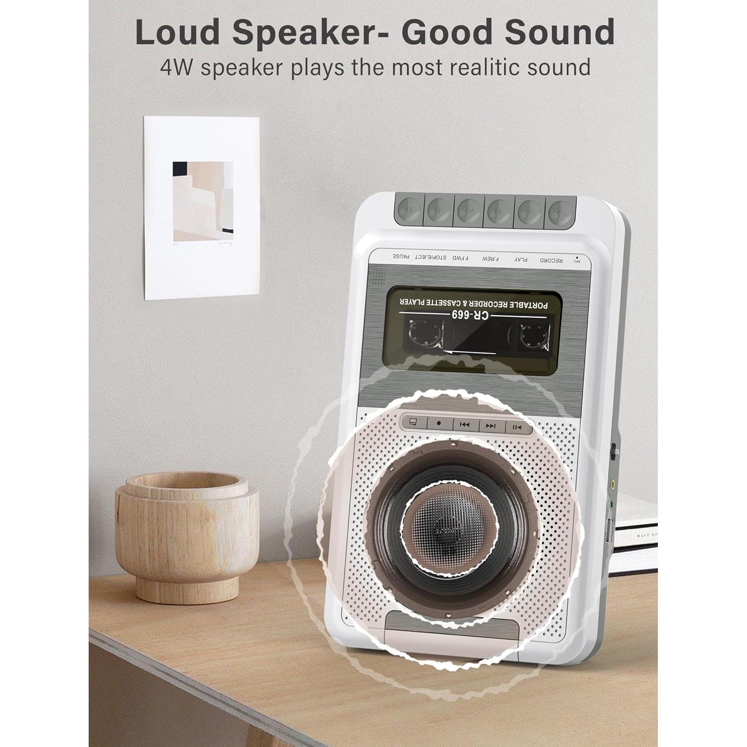 Reproductor de Cassettes Portátil Dingmi 669W Blanco - Graba en USB y TF