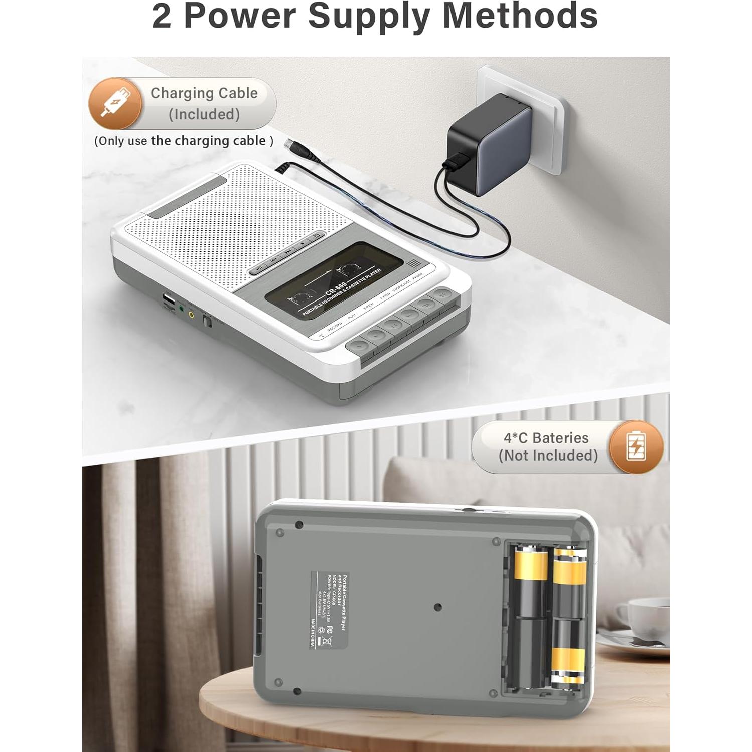 Reproductor de Cassettes Portátil Dingmi 669W Blanco - Graba en USB y TF