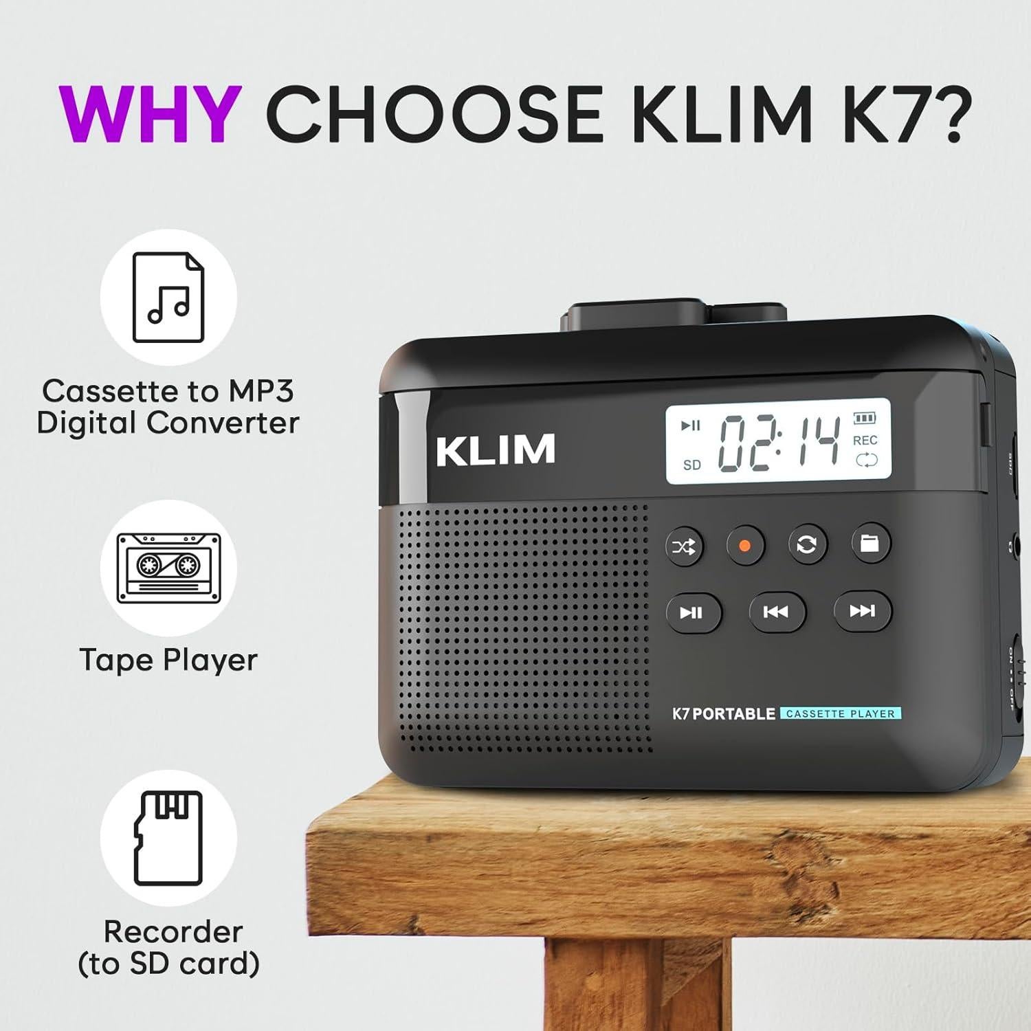 Reproductor de Cinta KLIM K7 + Convertidor a MP3 + 16GB
