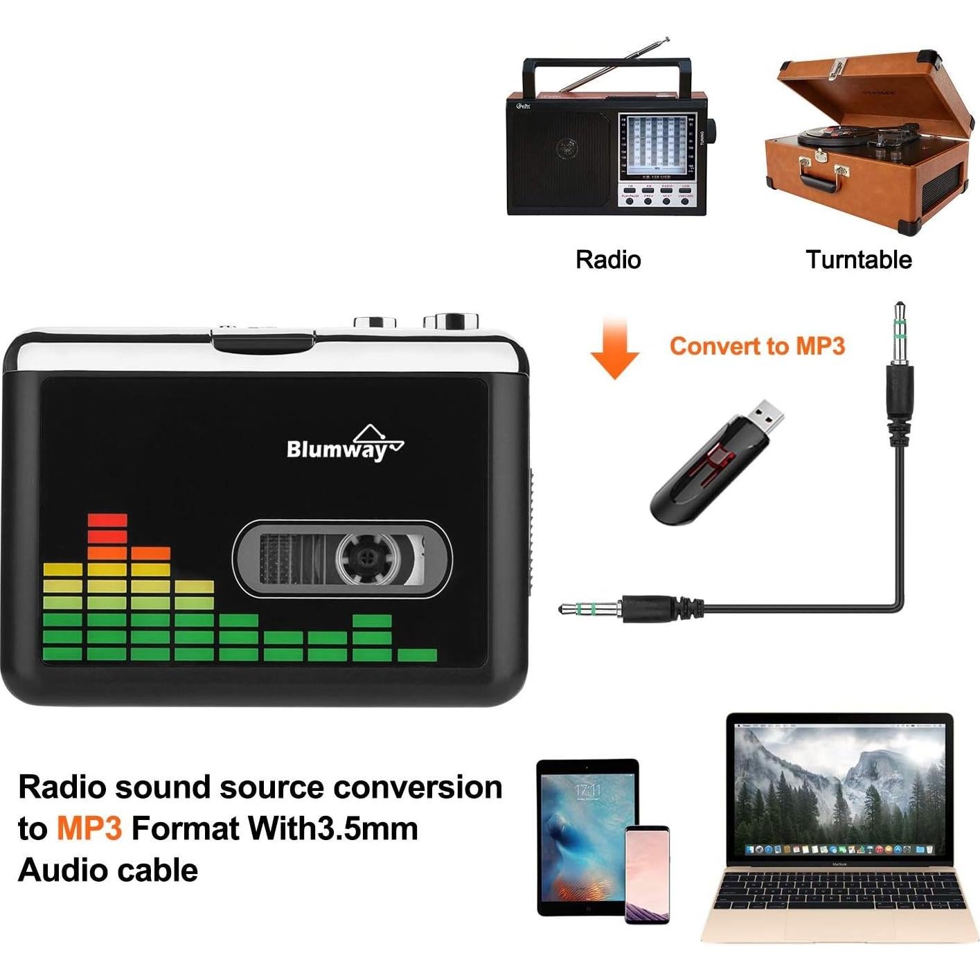 Reproductor de Cinta Cassette Portátil BlumWay a MP3 USB