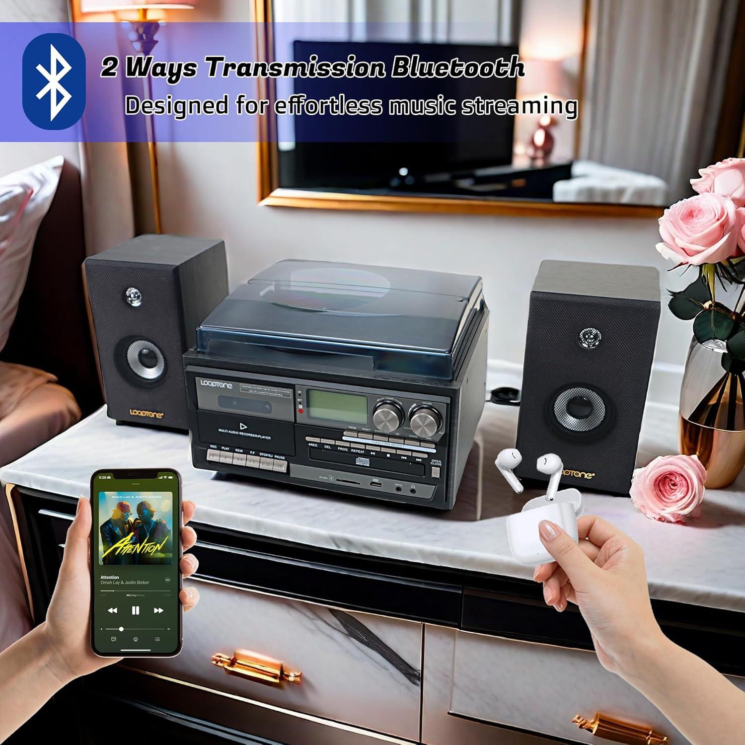 Reproductor de Vinilo LoopTone TR-18CDSP 10 en 1 Bluetooth 15W