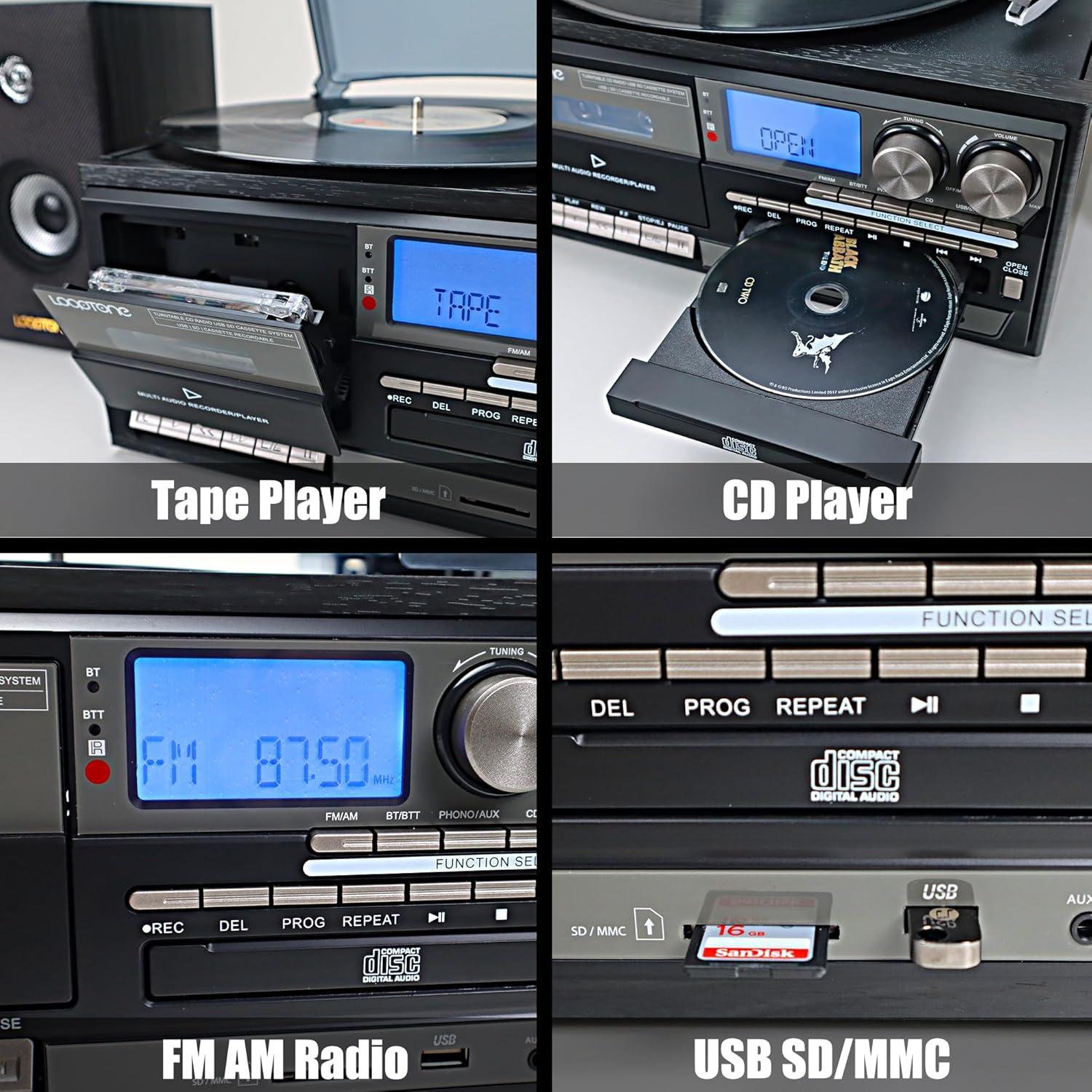 Reproductor de Vinilo LoopTone TR-18CDSP 10 en 1 Bluetooth 15W