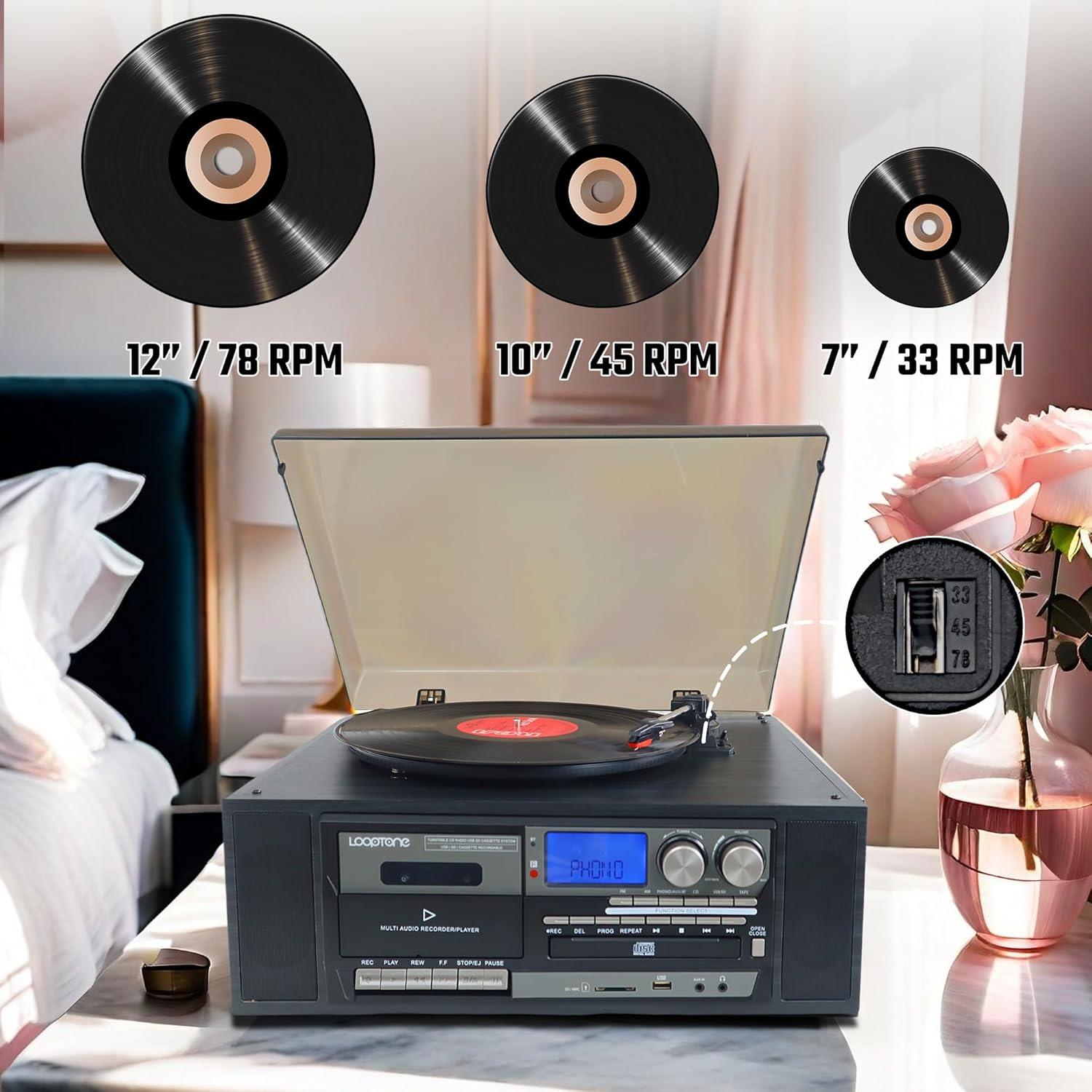 Reproductor de Vinilo 10 en 1 MEIFAN TR-18FCD Bluetooth Negro