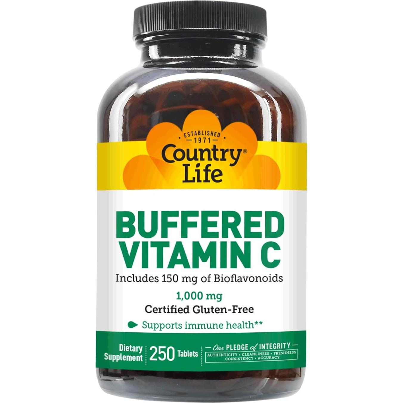 Vitamina C Buffered 1000mg Country Life - 250 Cápsulas Veganas