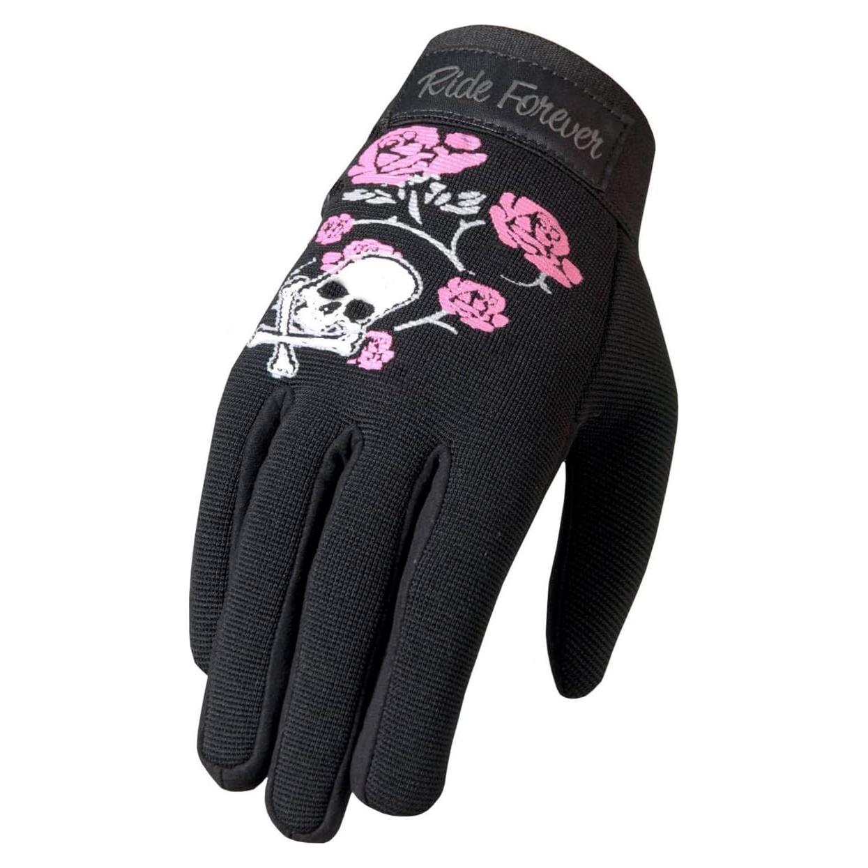 Guantes Mecánicos para Damas Hot Leathers Calaveras Rosas