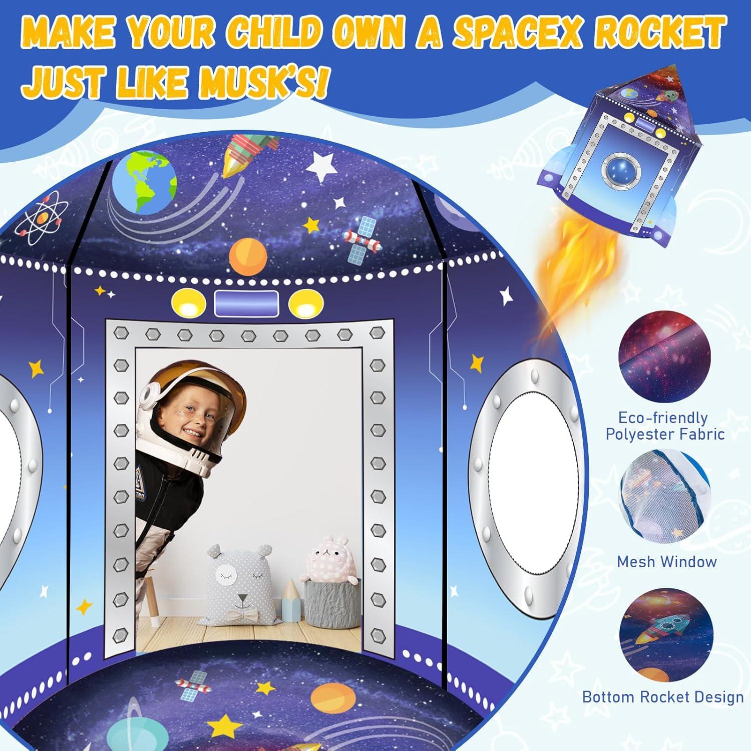 Carpa de Cohete 3 en 1 con Túnel y Piscina de Pelotas