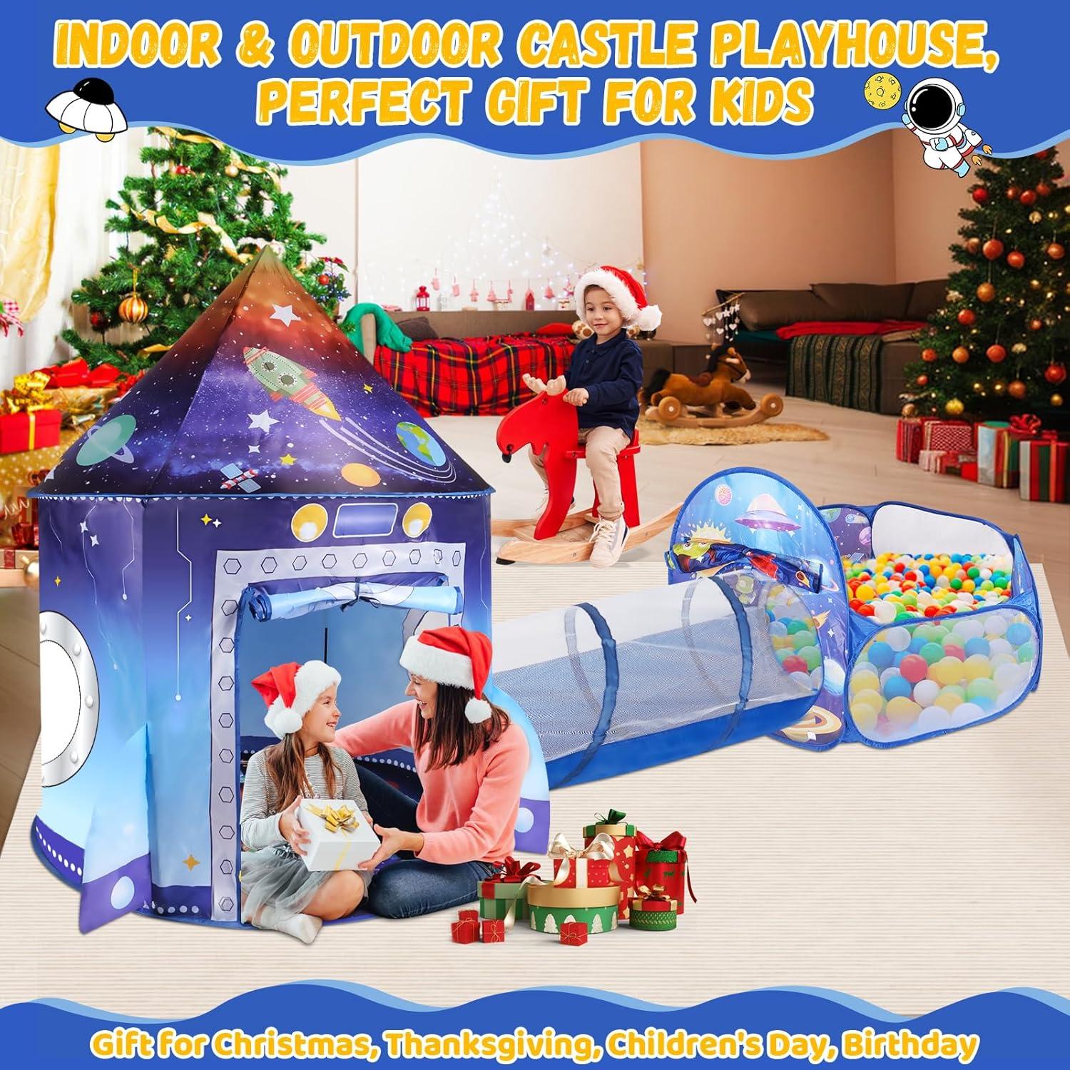 Carpa de Cohete 3 en 1 con Túnel y Piscina de Pelotas