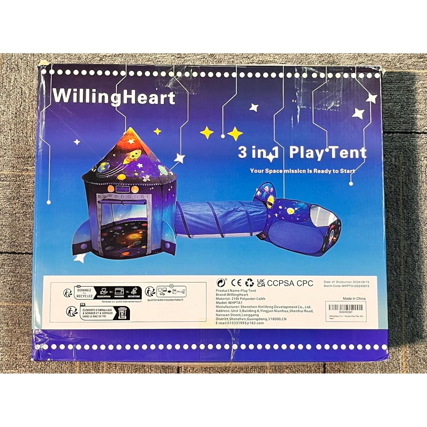 Carpa de Cohete 3 en 1 con Túnel y Piscina de Pelotas