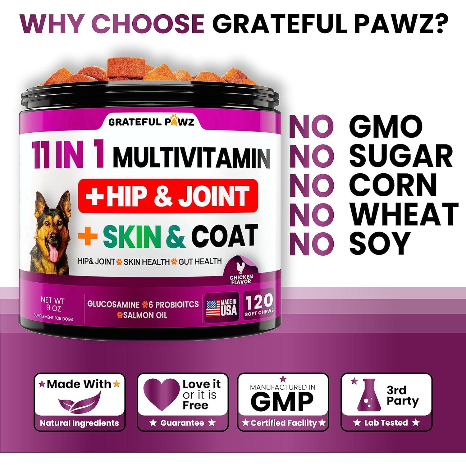 Multivitamina Masticable para Perros Grateful Pawz 255g