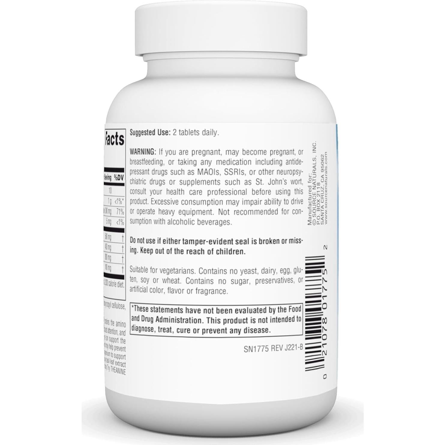 Source Naturals L-Teanina con Magnesio y GABA - 60 Tabletas