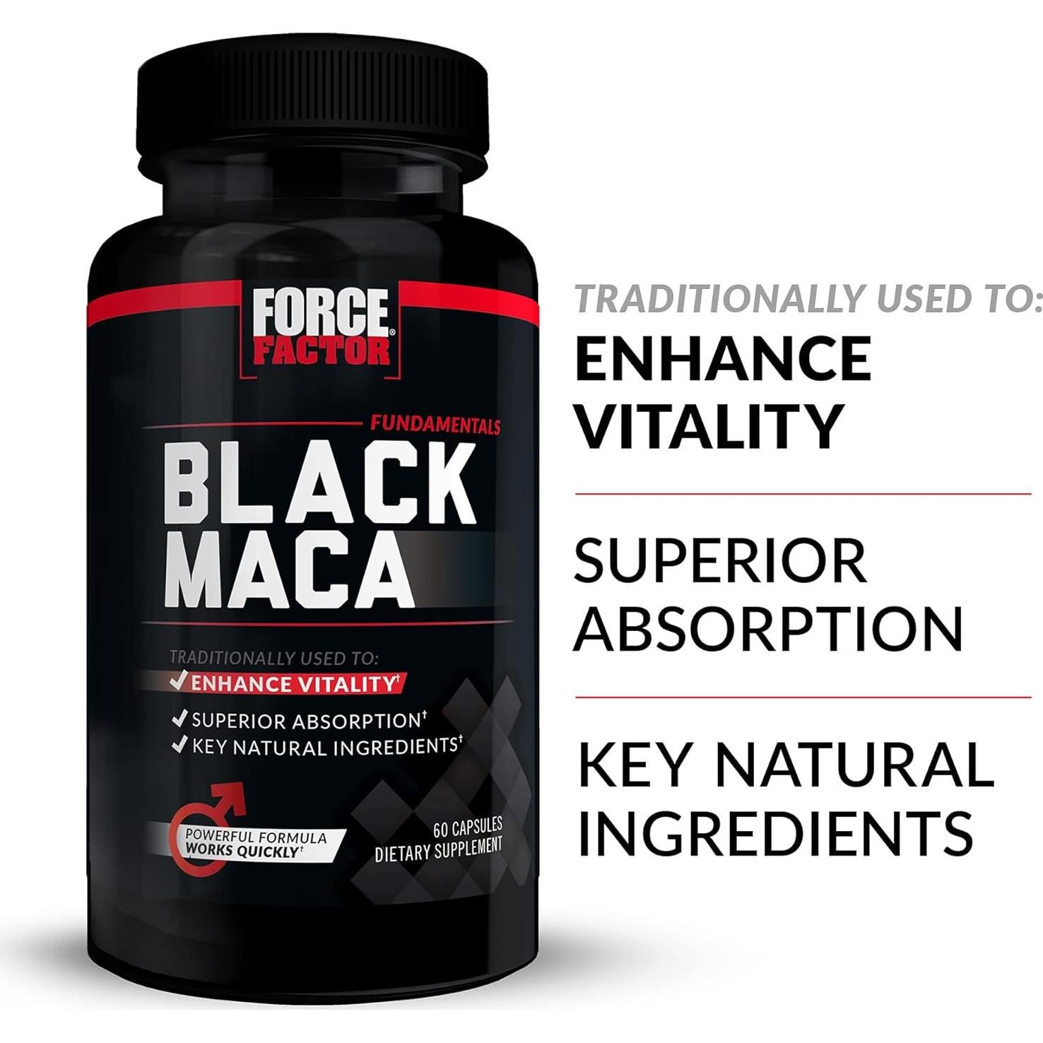 Suplemento de Vitalidad Force Factor Maca Negra 1000mg 60 Cápsulas