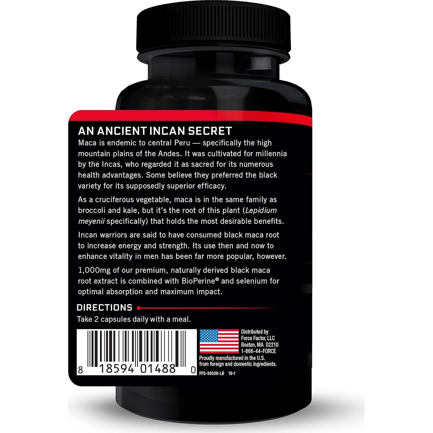 Suplemento de Vitalidad Force Factor Maca Negra 1000mg 60 Cápsulas