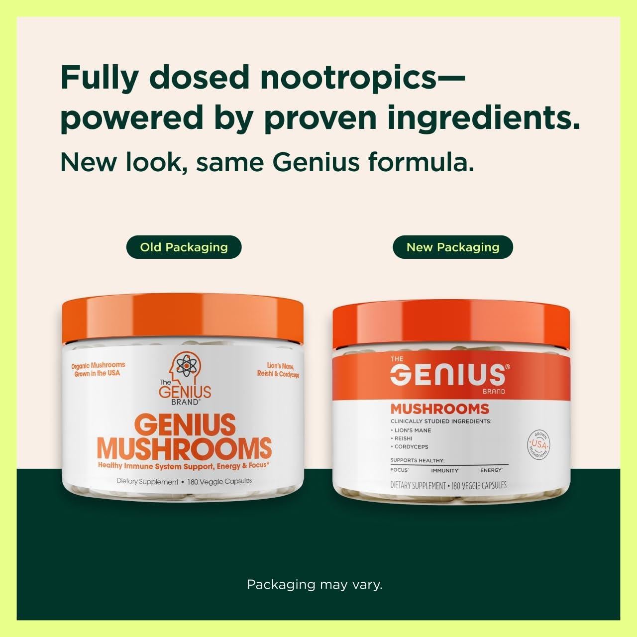 Suplemento de Hongo Genius - Melena de León y Reishi - 180 Cápsulas