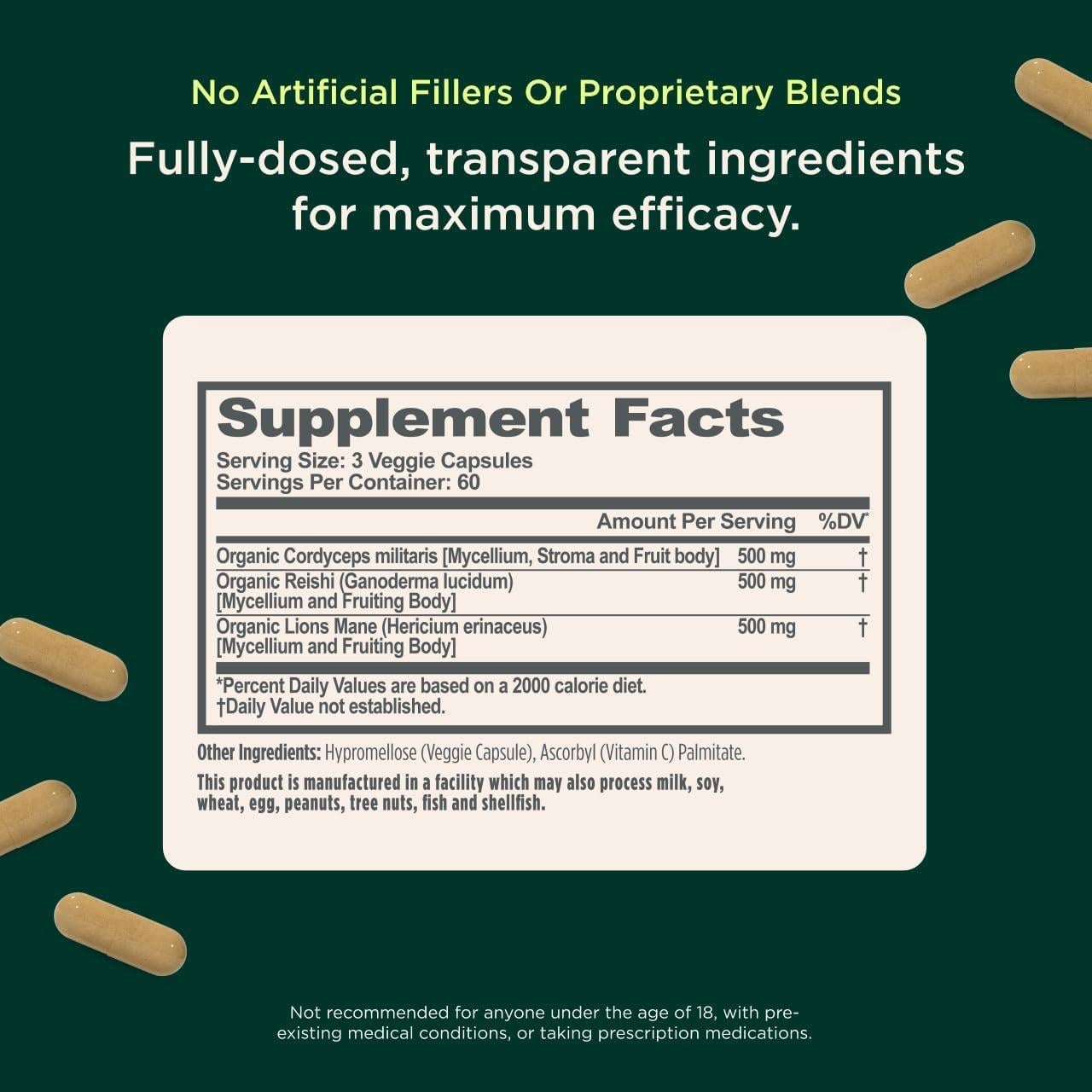 Suplemento de Hongo Genius - Melena de León y Reishi - 180 Cápsulas