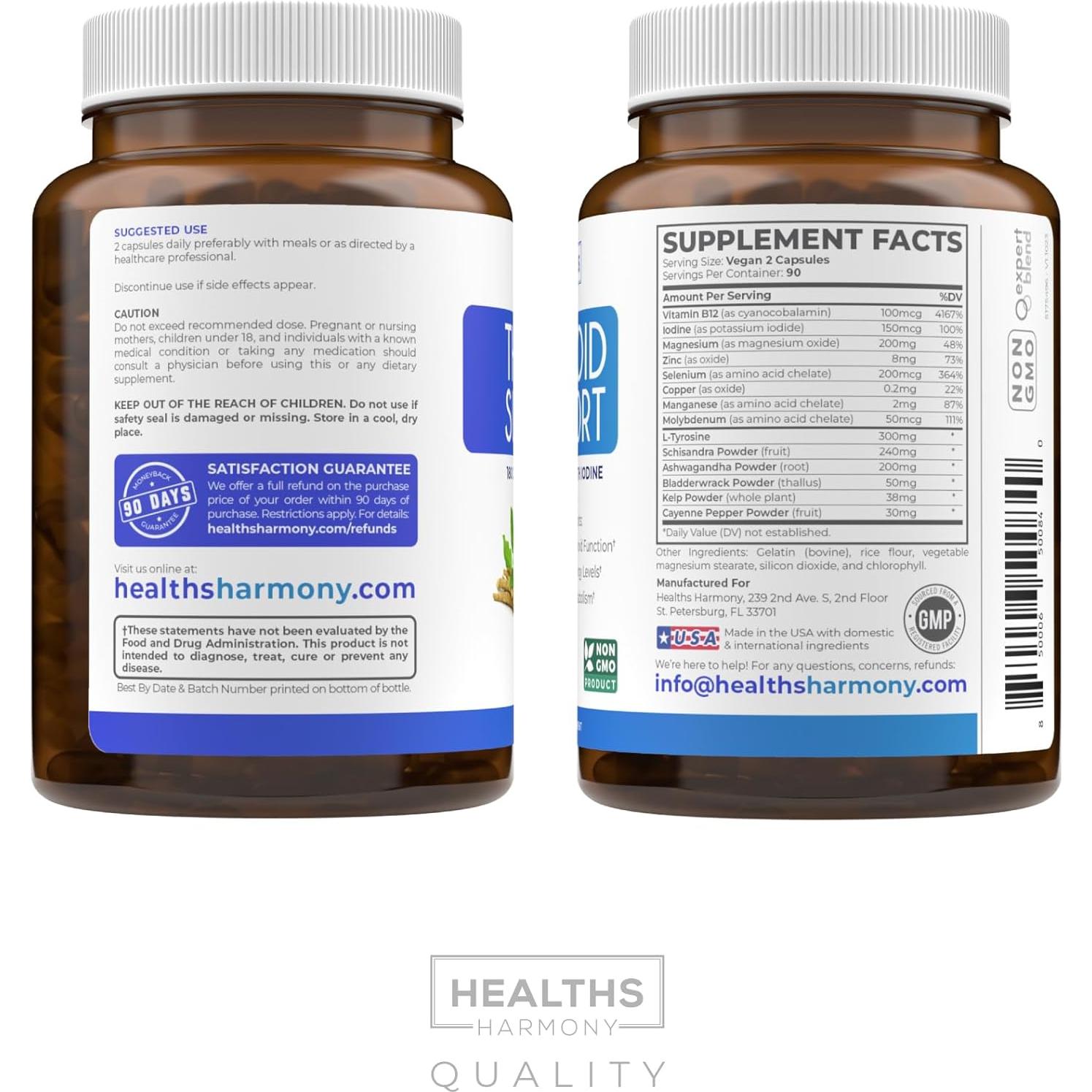 Suplemento de Tiroides Healths Harmony - 180 Cápsulas Veganas