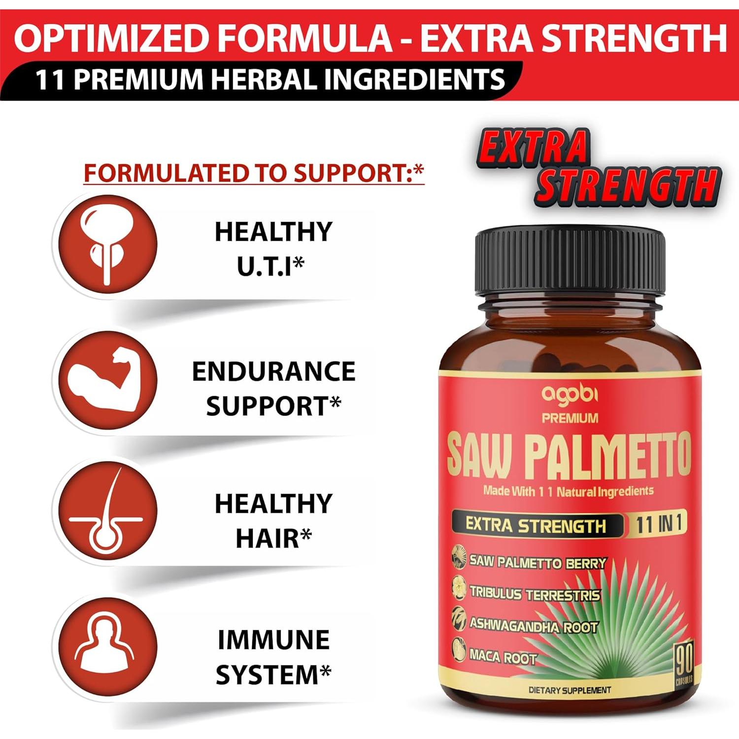 Premium Saw Palmetto Capsules - Combined with Ashwagandha, Turmeric, Tribulus, Maca, Green Tea, Ginger, Holy Basil & More - Natural Prostate Support - 90 Capsules 3-Month Supply