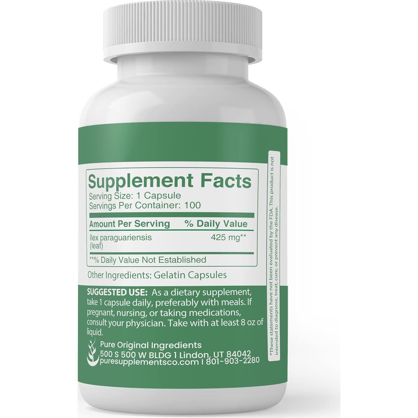 Cápsulas de Yerba Mate Ingredientes Originales Puros 100 Unidades