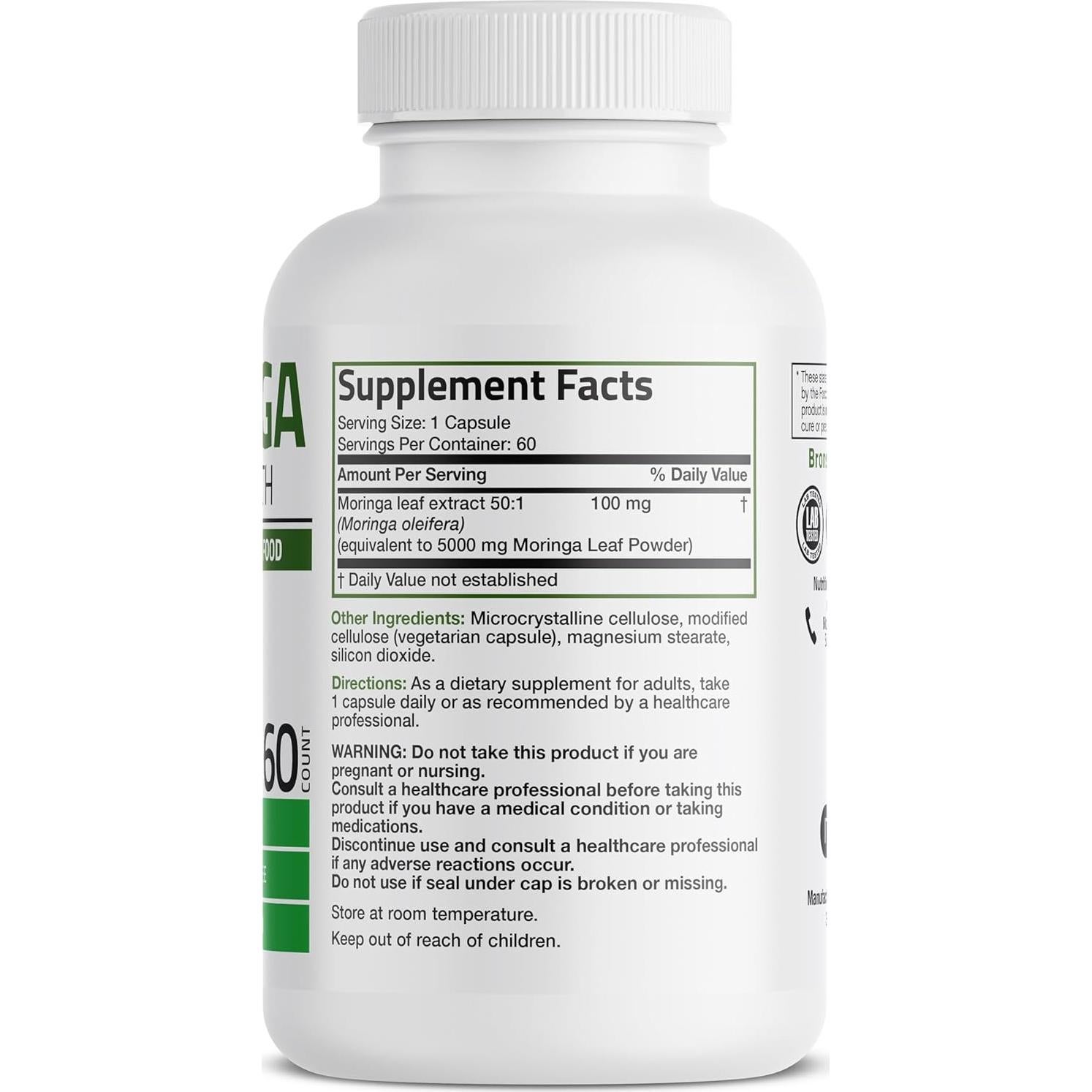 Cápsulas Vegetarianas de Moringa Bronson 60 Unidades Extra Fuerte