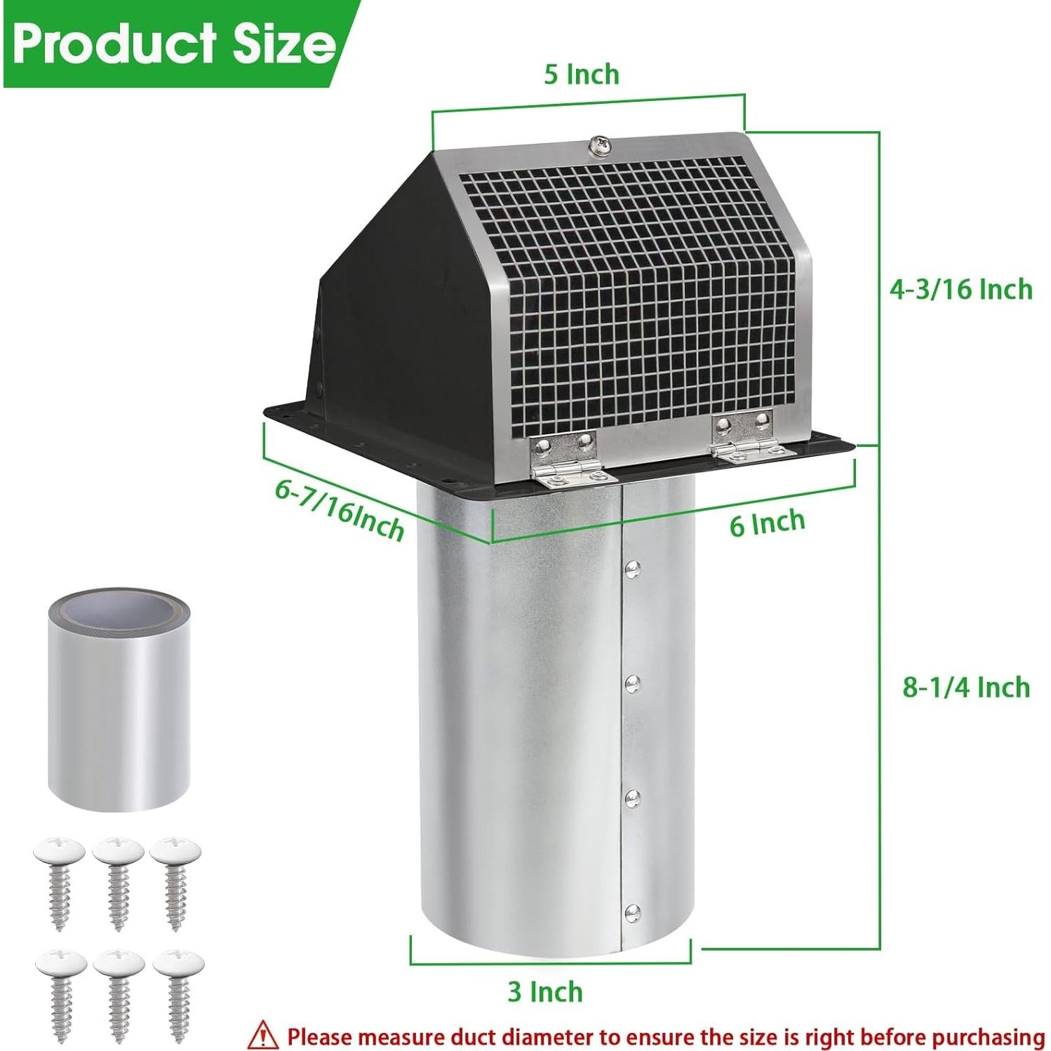 Cubierta de Ventilación de Secadora JYINCPED 3" Negra Acero