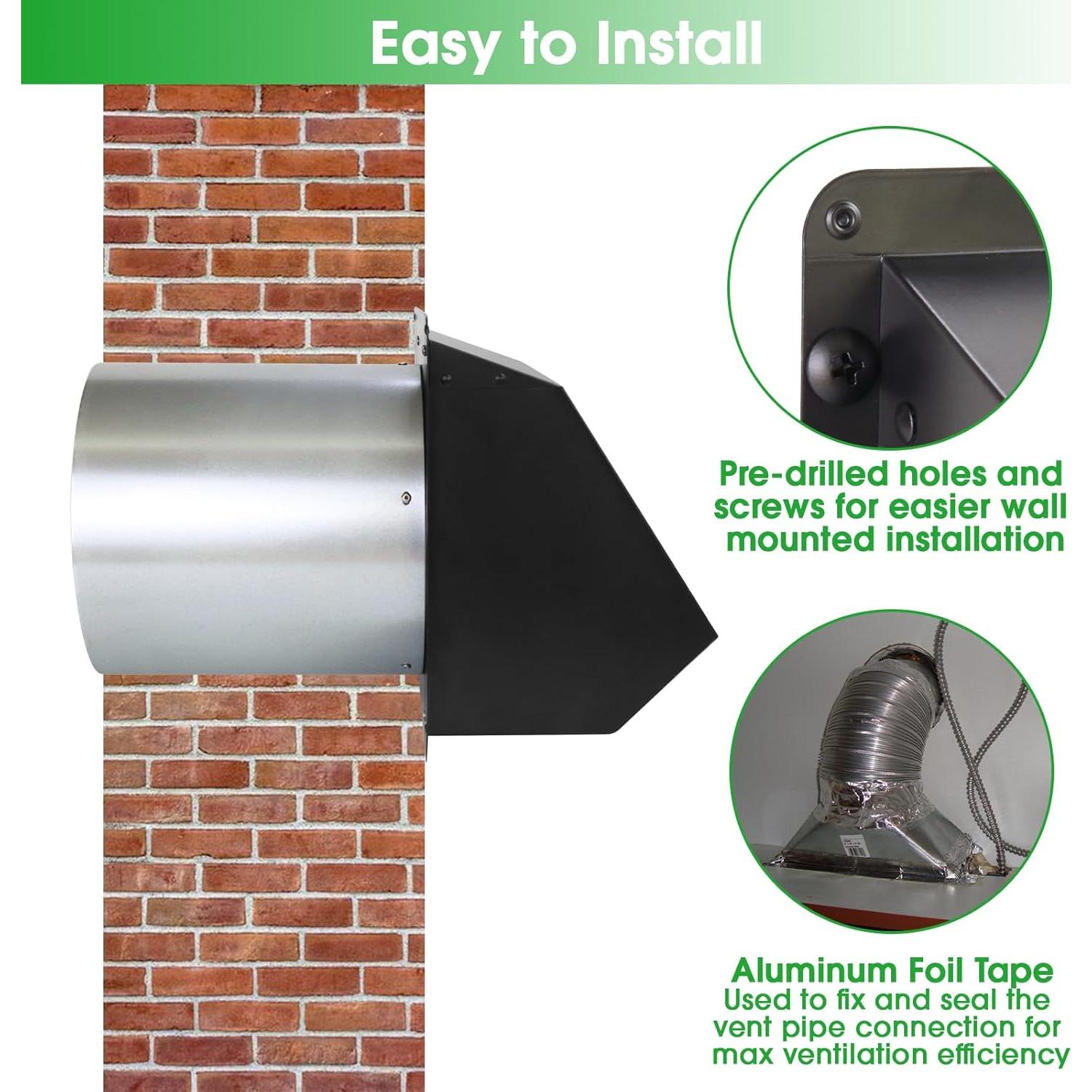 Cubierta de Ventilación de Secadora JYINCPED 3" Negra Acero