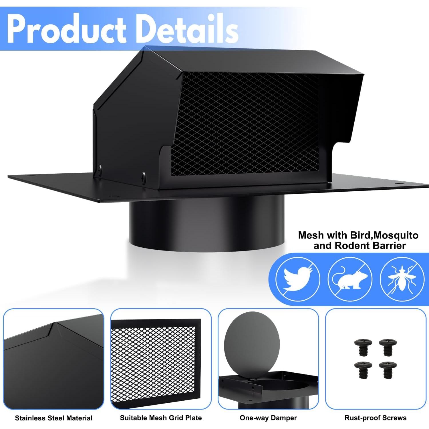 Tapa de Ventilación de Techo Athradies 4" Acero Inoxidable Negra