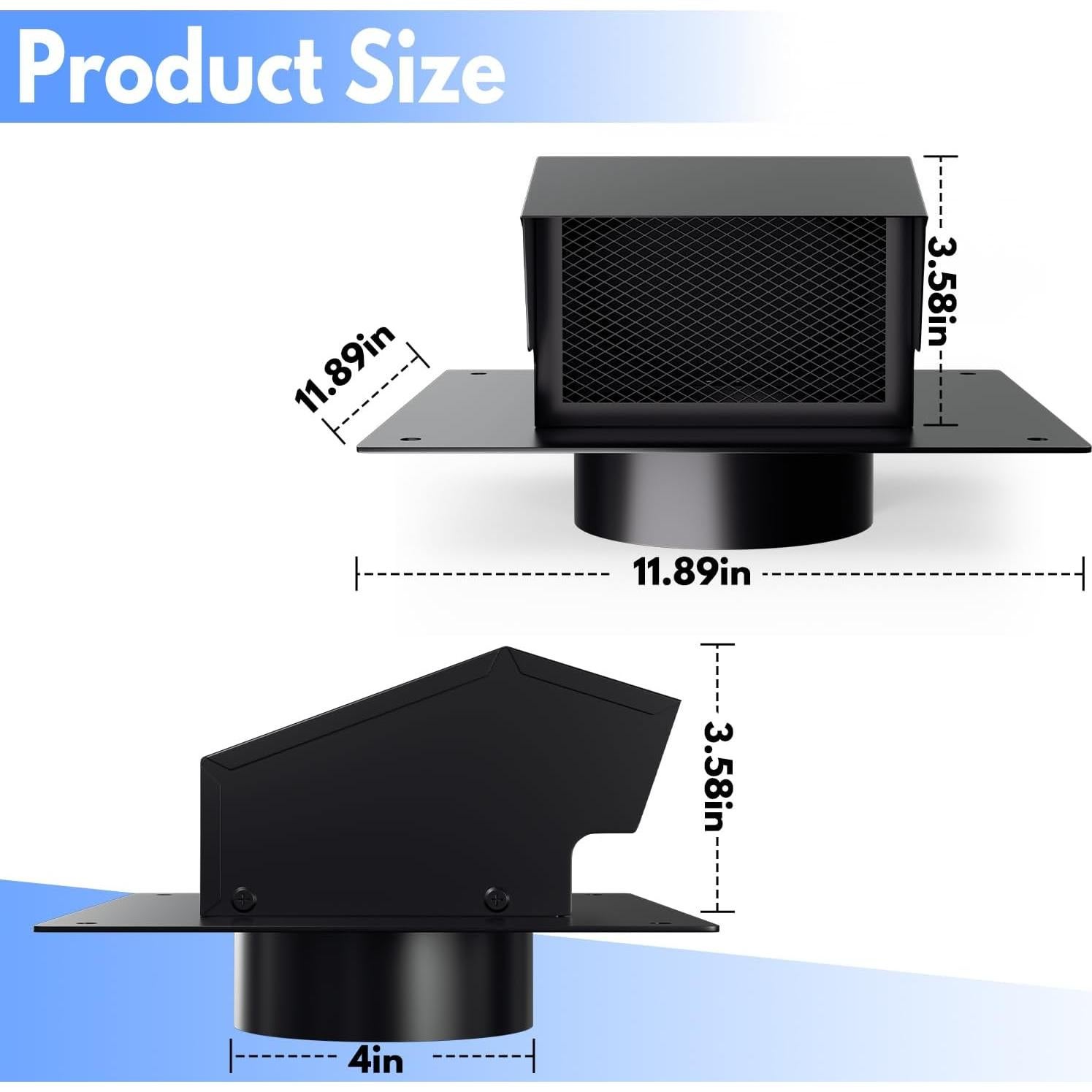 Tapa de Ventilación de Techo Athradies 4" Acero Inoxidable Negra