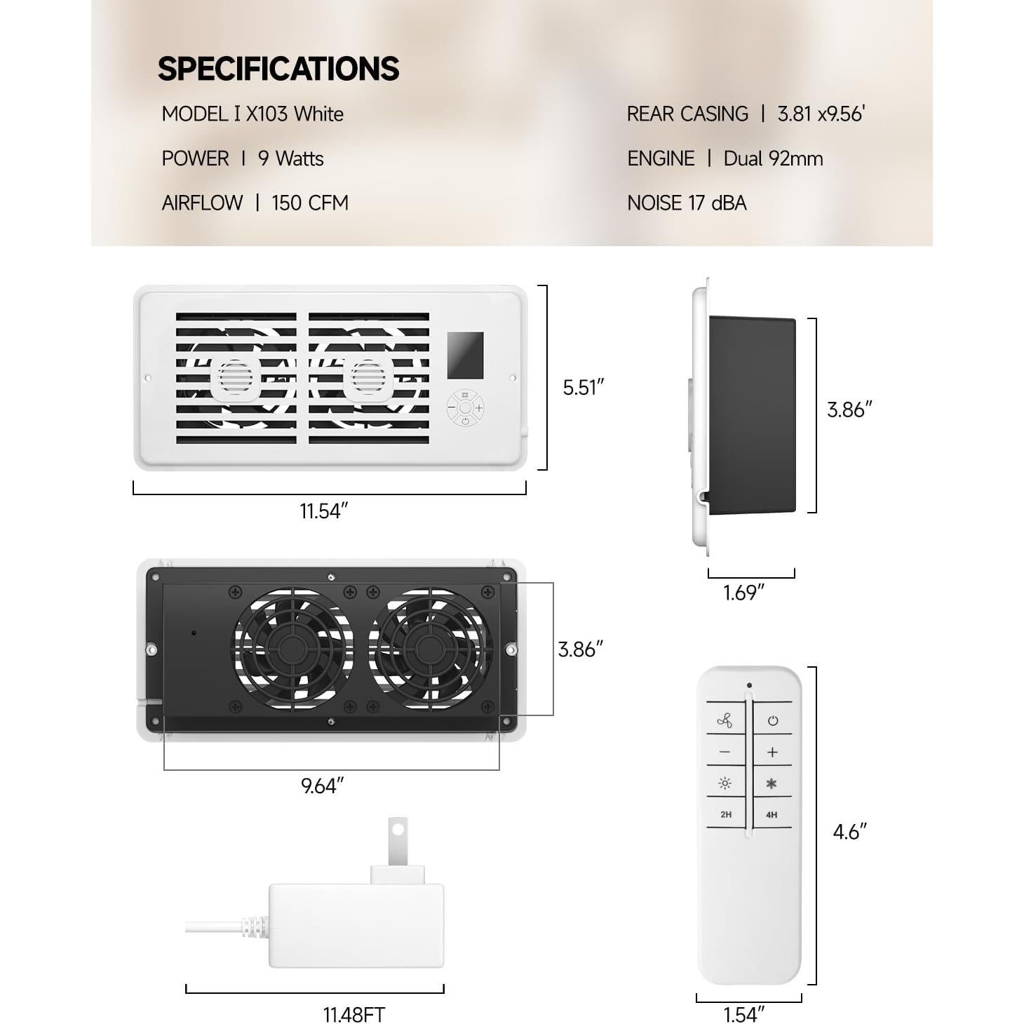 Ventilador Aumentador de Registro KLYRO 4"x10" Silencioso 10 Velocidades