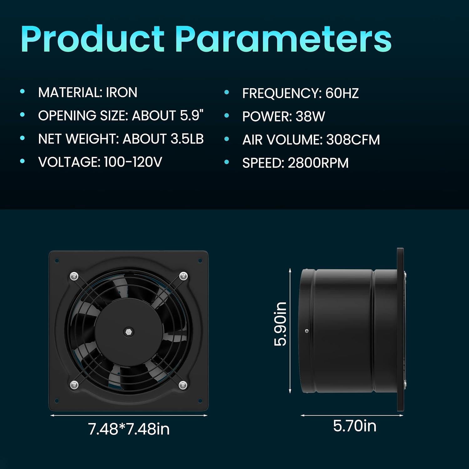 Ventilador de Escape HG Power 6" con Control de Velocidad 308 CFM