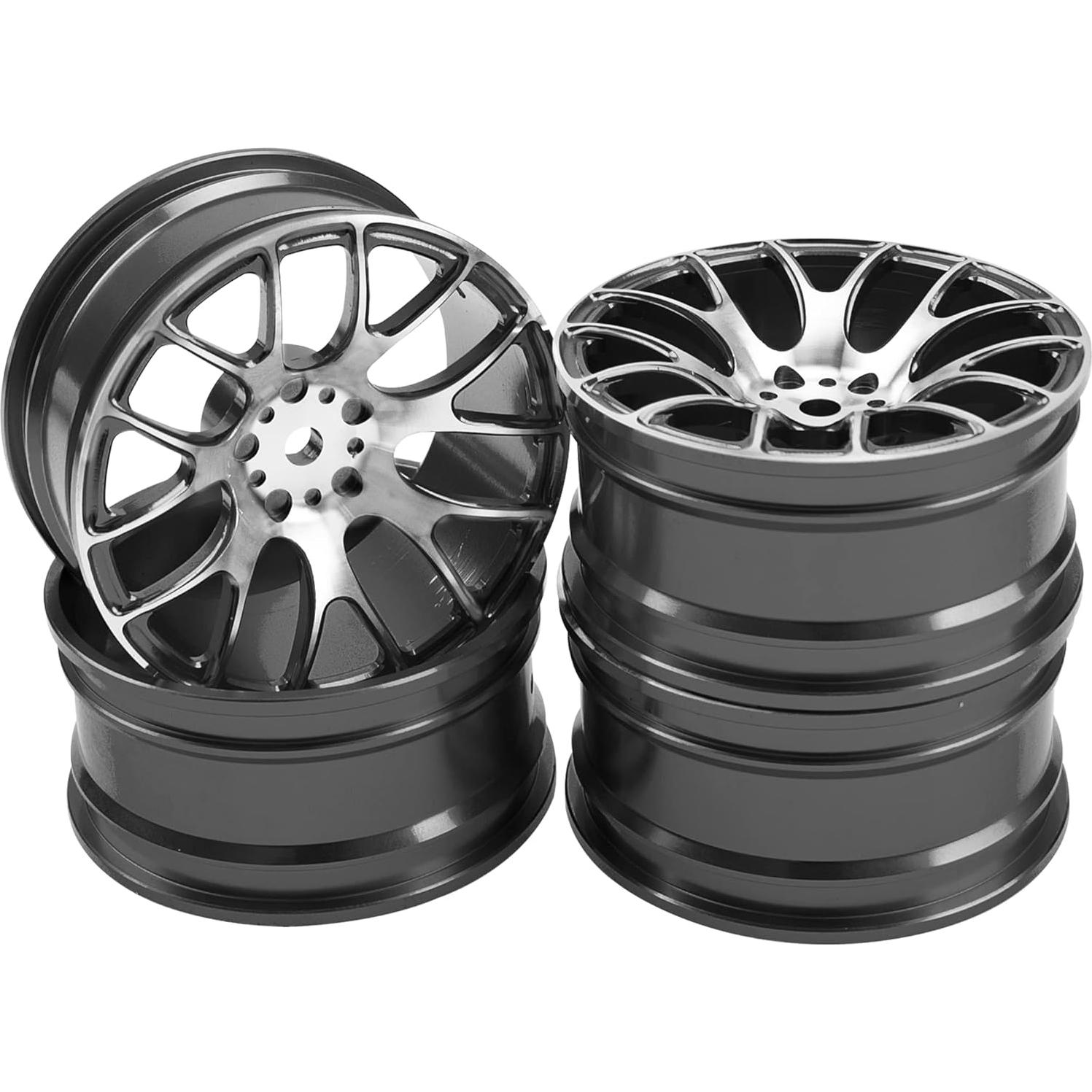 4 Llantas de Metal 12mm HIRCQOO para Coche RC 1/10 - Negro