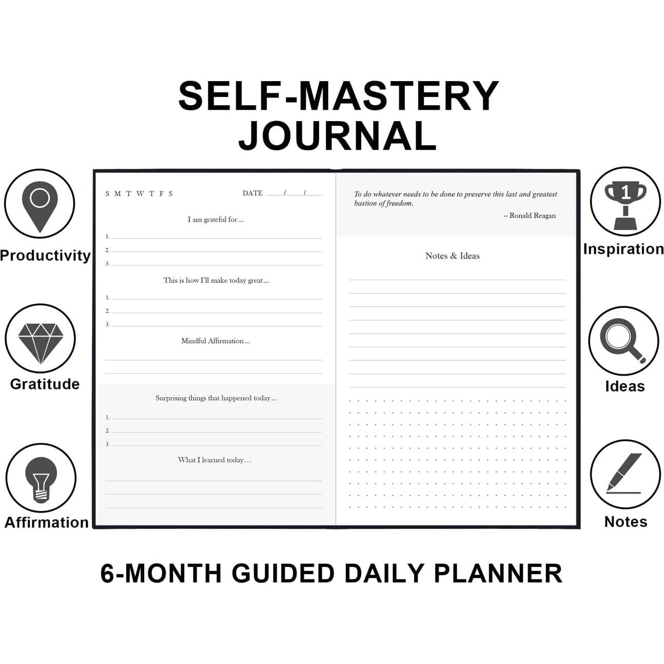 Diario de Autodisciplina Tuun Fuplan - Gratitud y Reflexión Negro