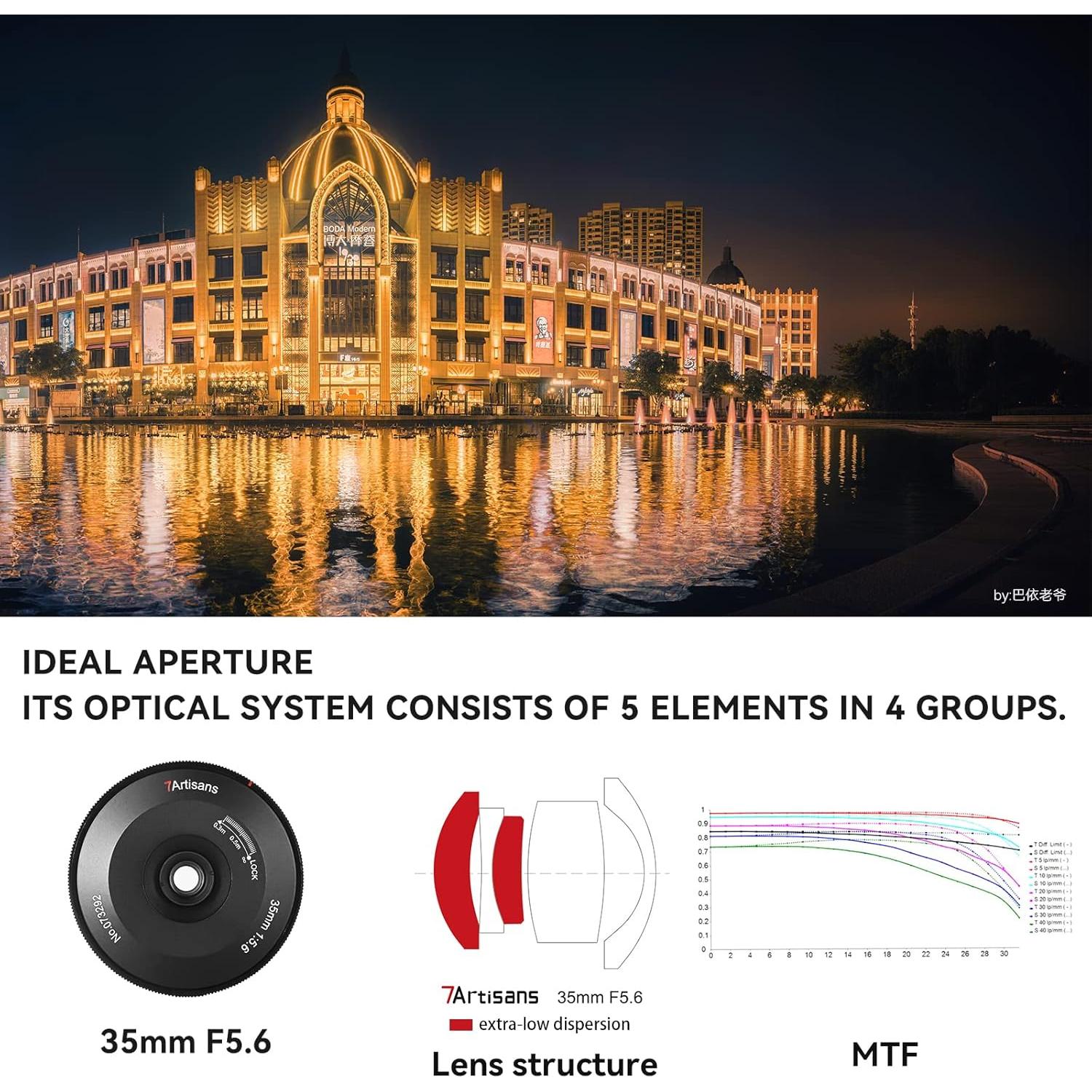 Lente 7artisans 35mm f5.6 Manual para Cámara Sin Espejo