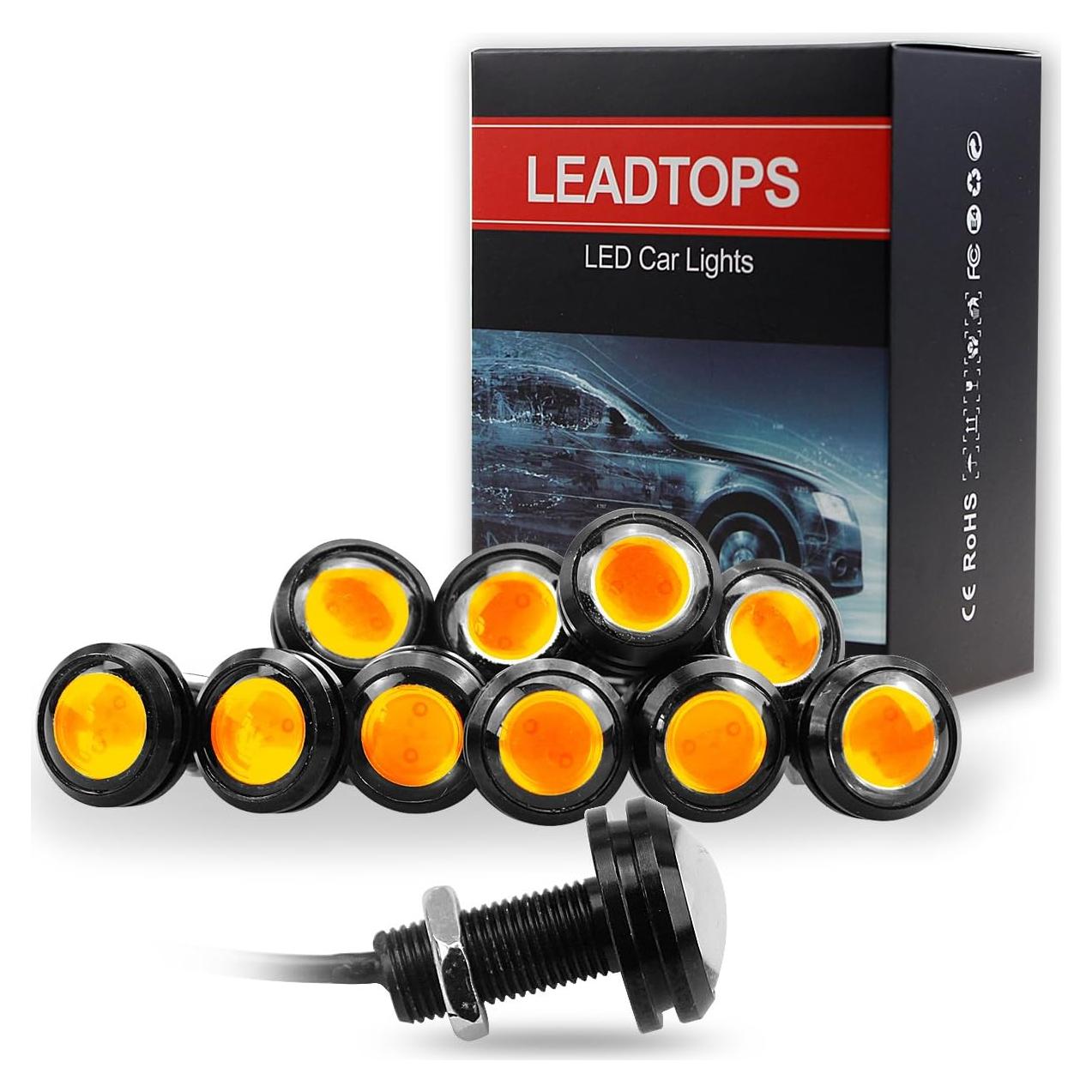 LEADTOPS 10 Bombillas LED Ojo de Águila 18mm Amarillo 12V
