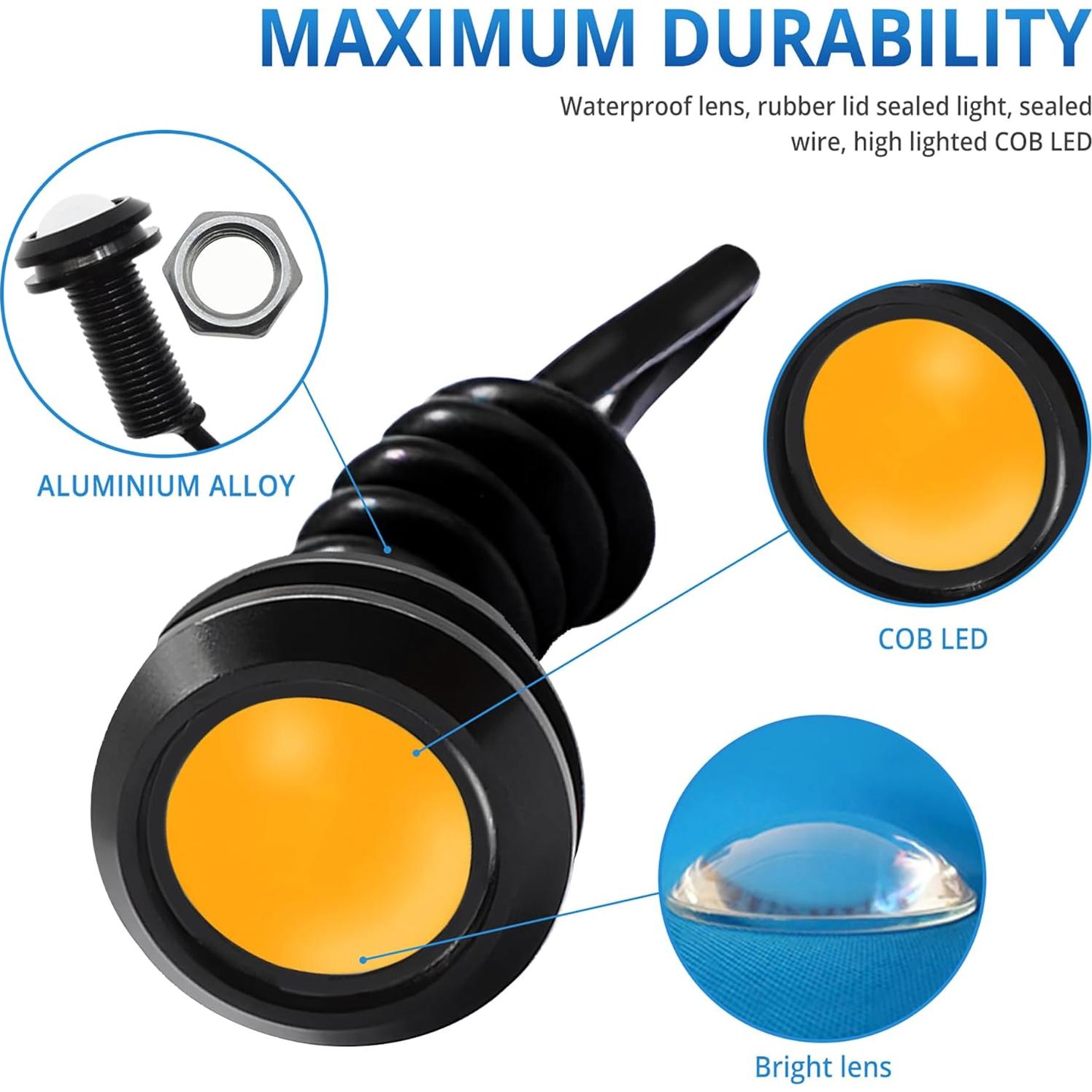 4 Piezas Luz Ojo de Águila LED Amarillo JRQLOV 23mm 12V