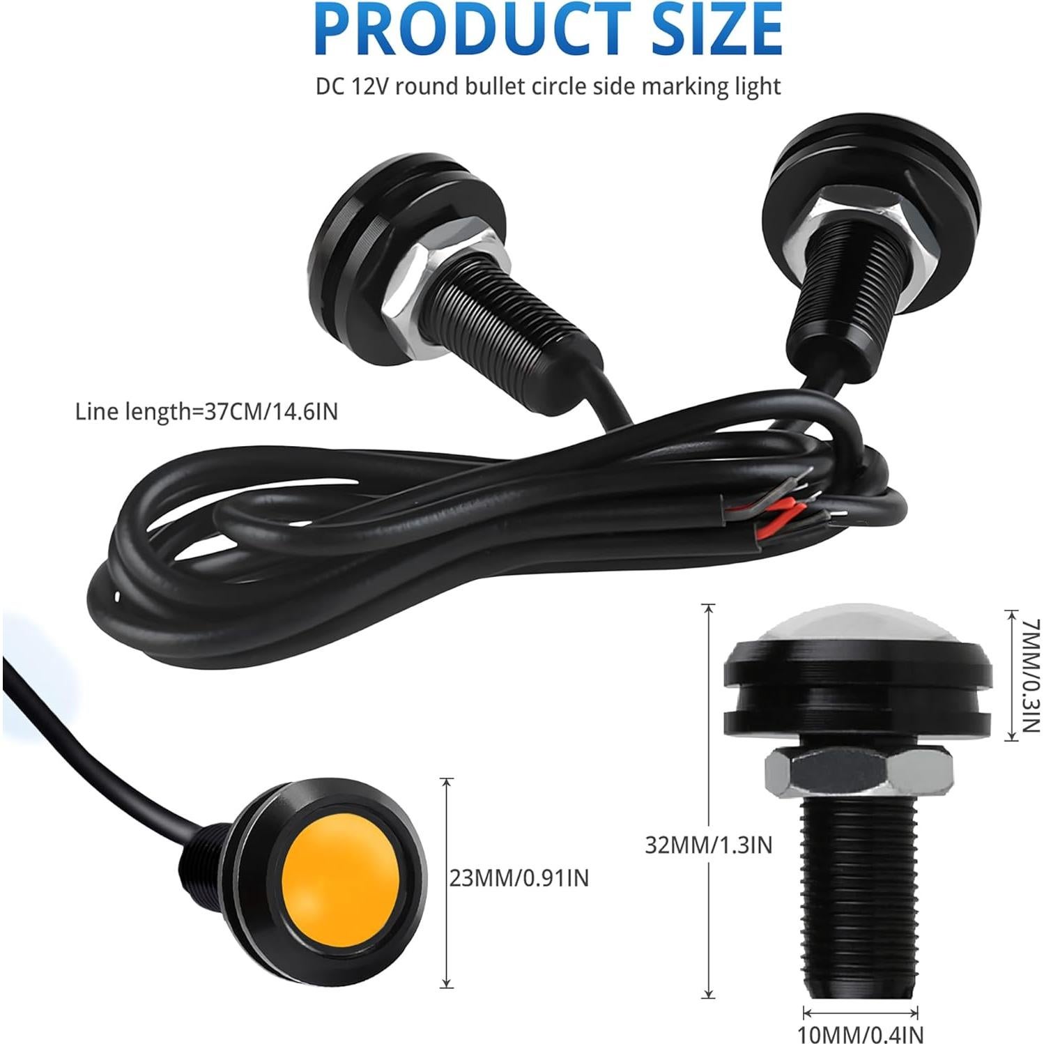 4 Piezas Luz Ojo de Águila LED Amarillo JRQLOV 23mm 12V