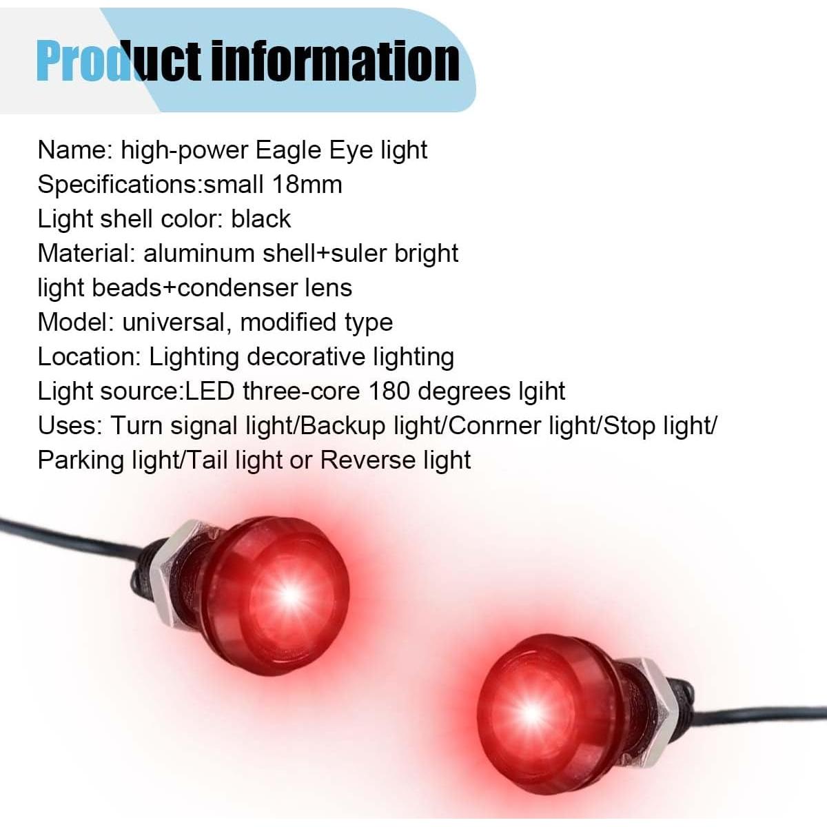 10 Luces LED Ojo de Águila KITUREK 12V Impermeables Rojo