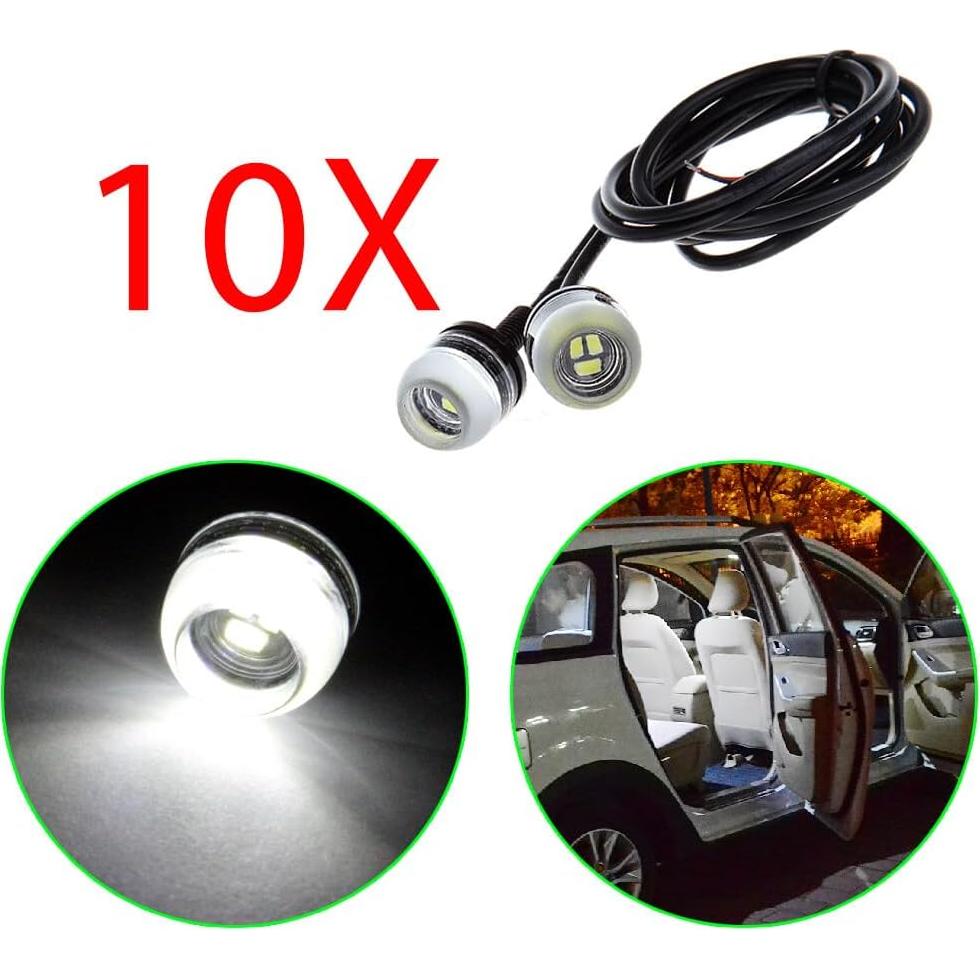 ECCPP 18mm Round Eagle Eye LED Car Fog DRL Daytime Running Light (Clear Light Total 10)