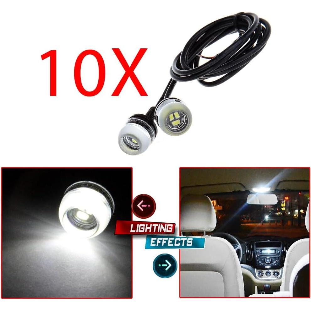 ECCPP 18mm Round Eagle Eye LED Car Fog DRL Daytime Running Light (Clear Light Total 10)